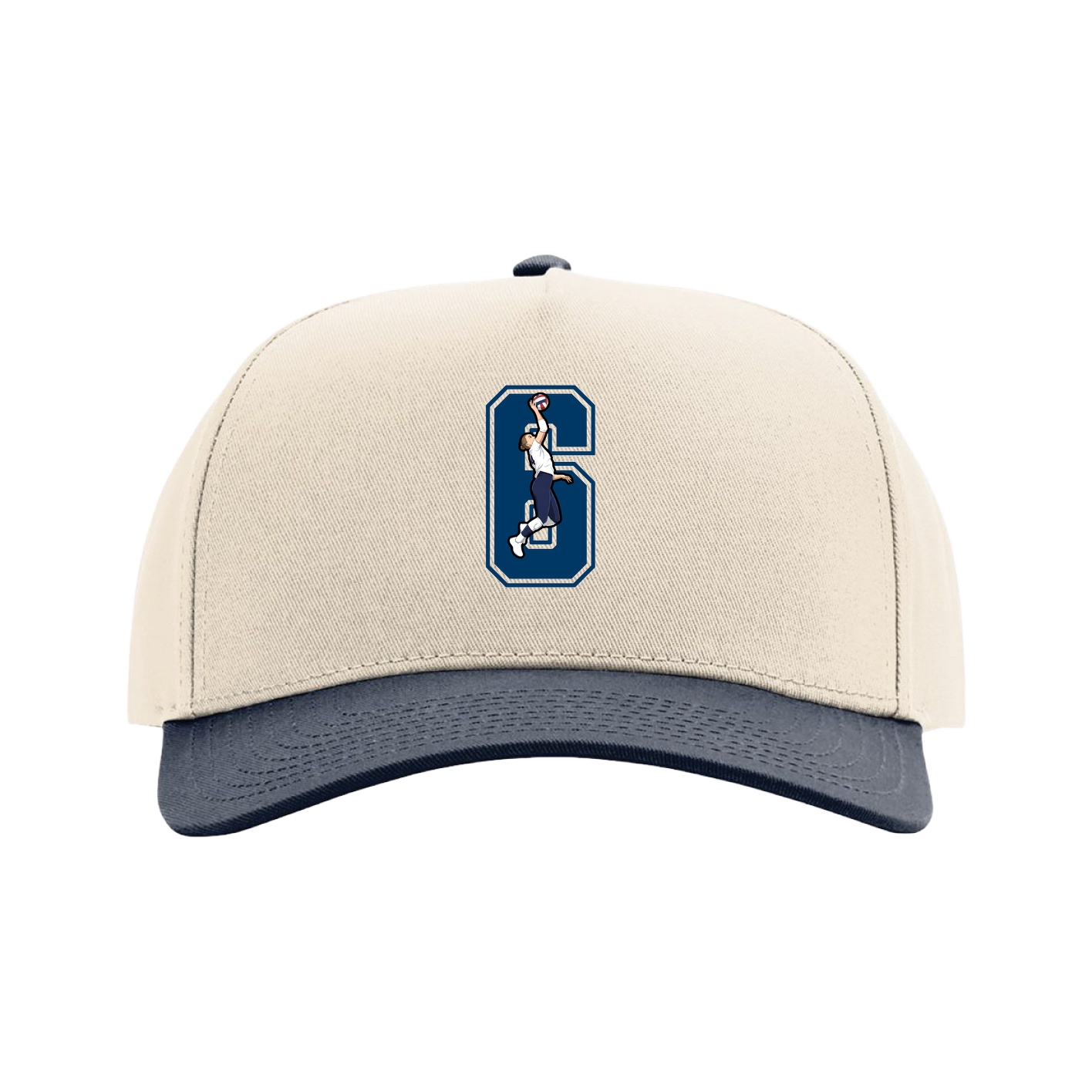 Full Fabric Five-Panel Champ Cap — Number in Cream/Navy