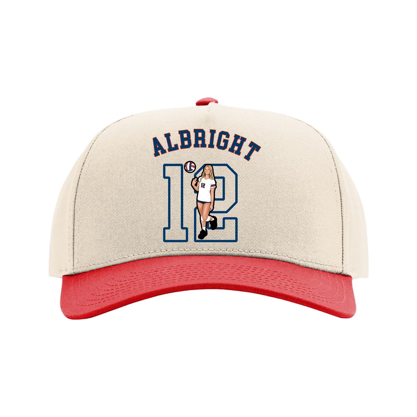 Full Fabric Five-Panel Champ Cap — Shirsey Arch in Cream/Red