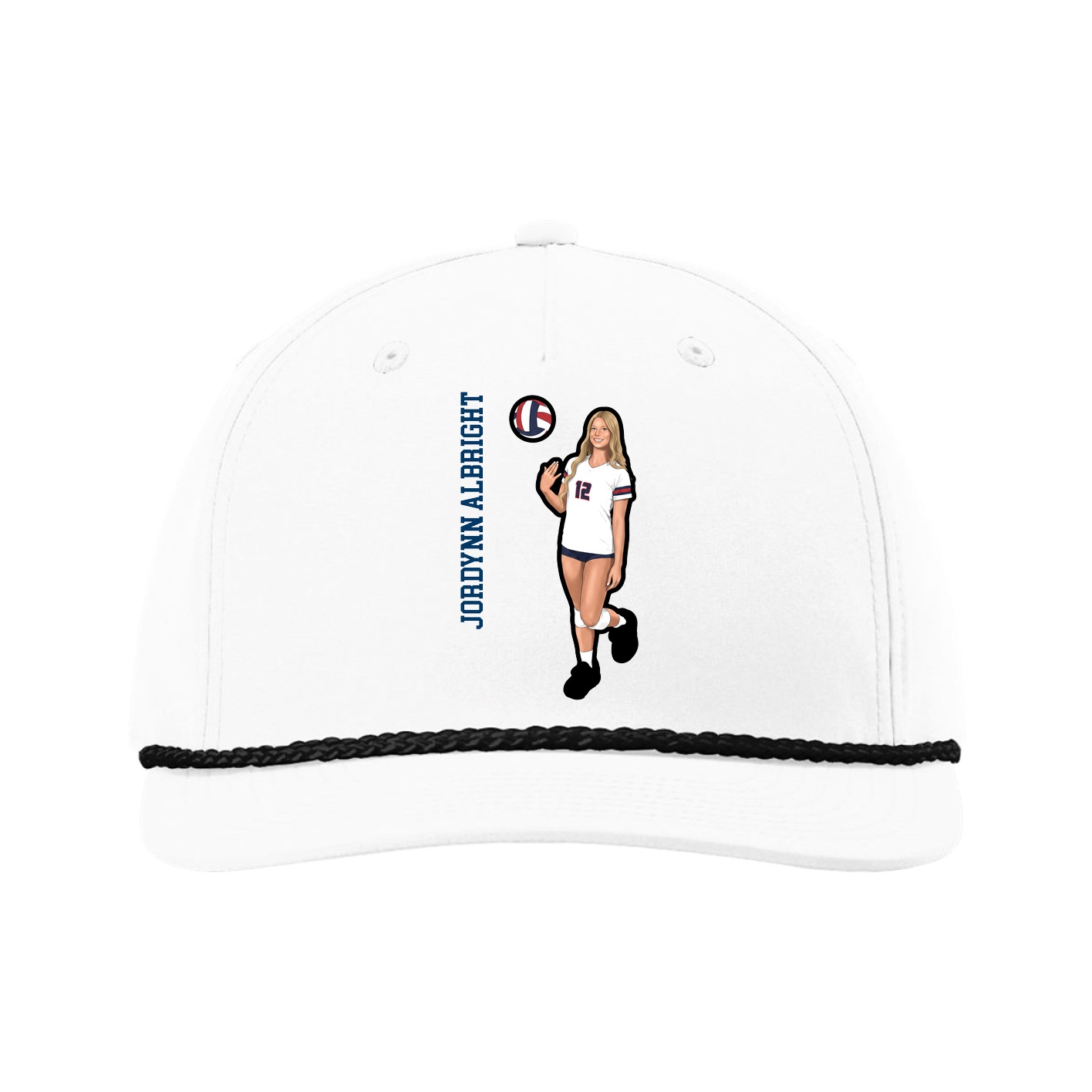 Five-Panel Classic Rope Cap — Name Vertical in White
