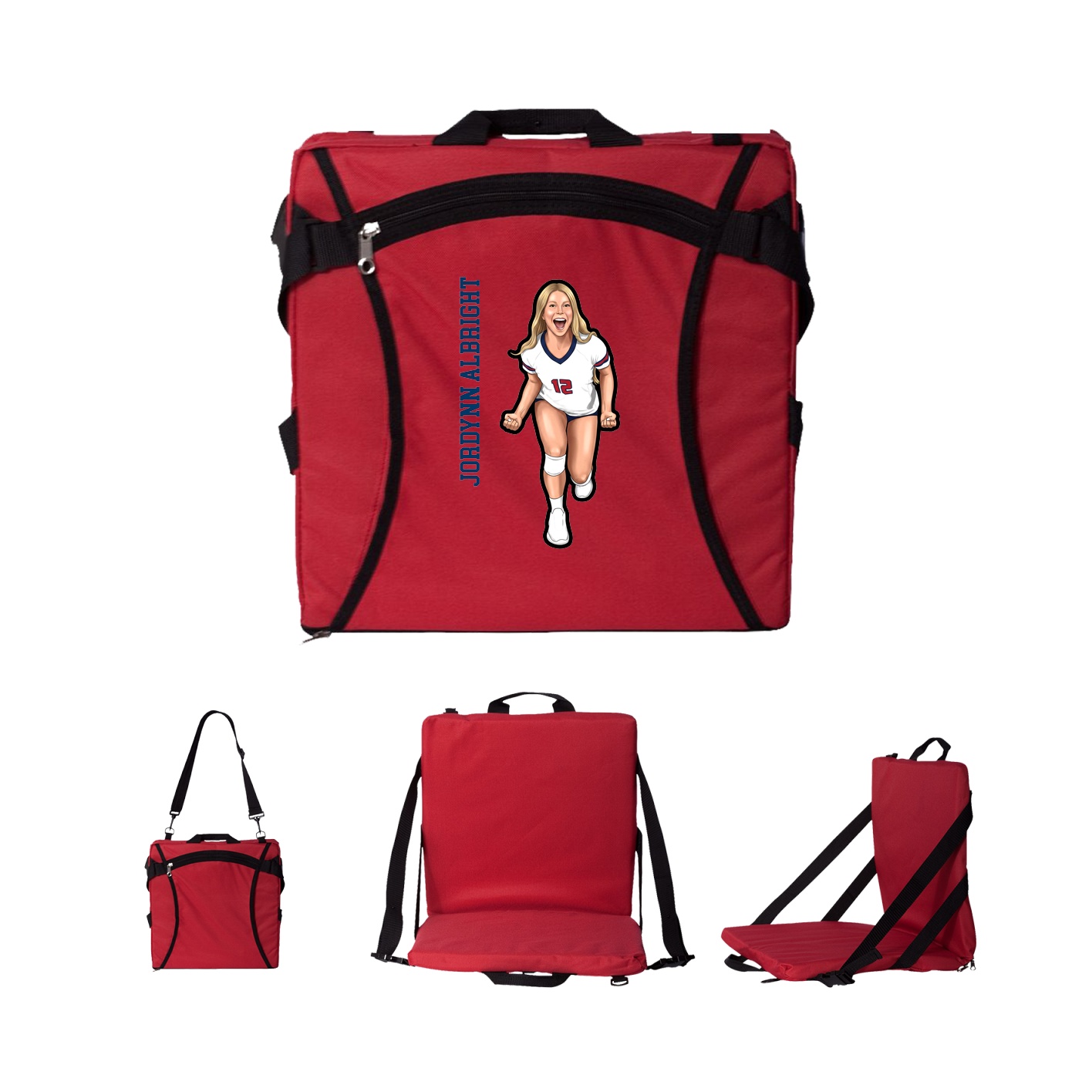 Folding Stadium Seat — Name Vertical in Red