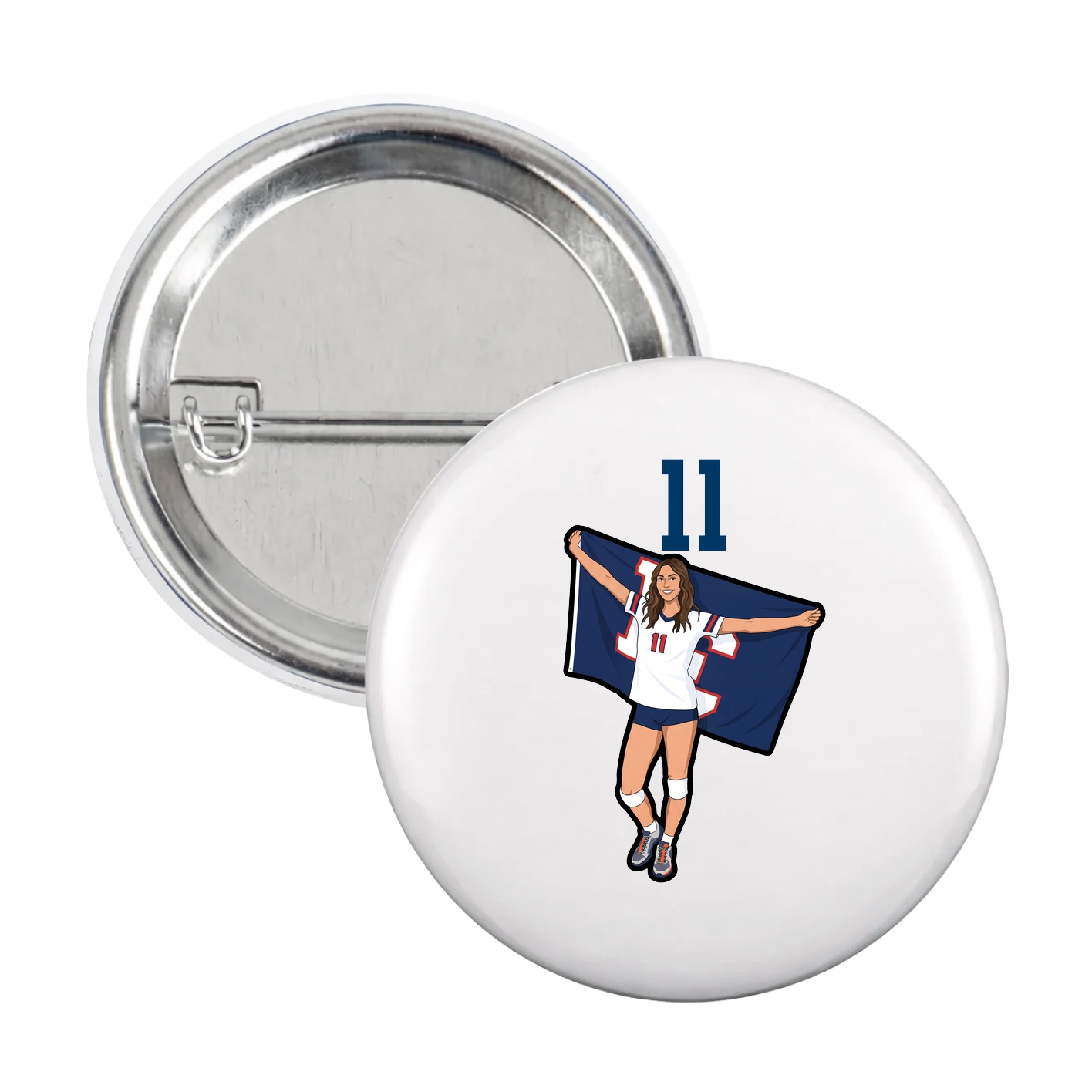 Game Day Button — Number Top in White