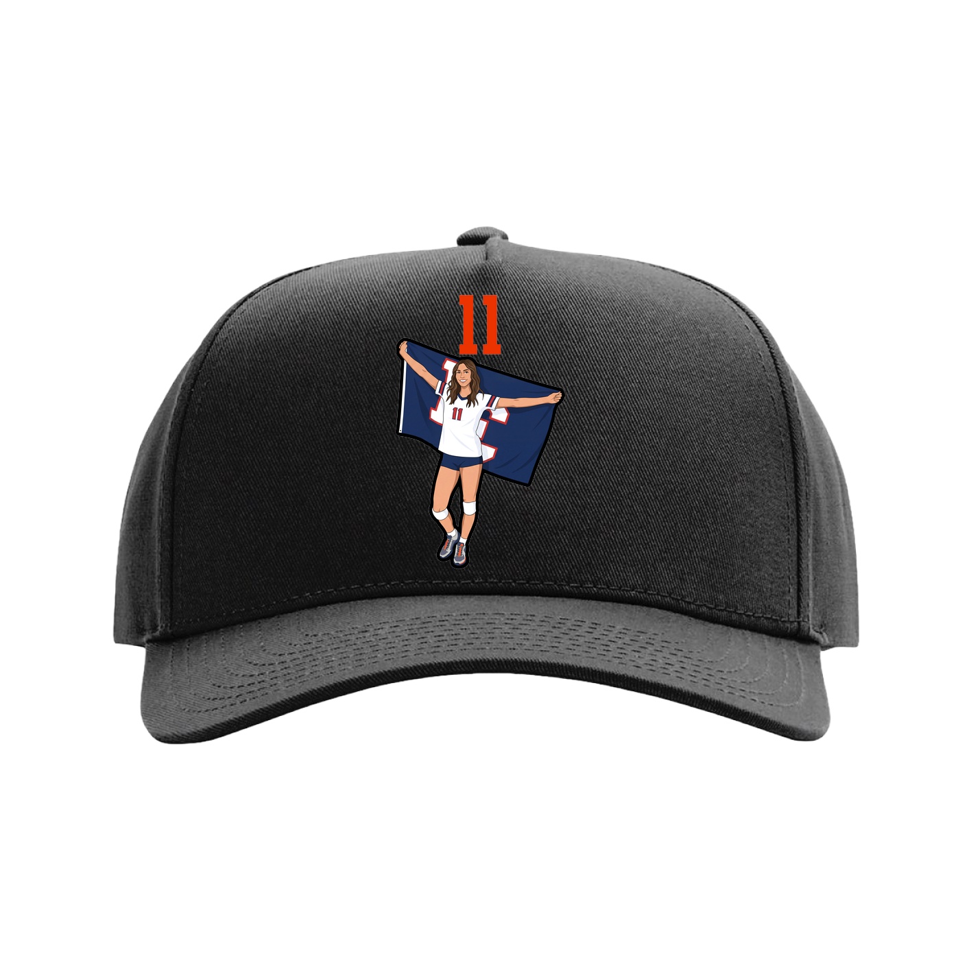 Full Fabric Five-Panel Champ Cap — Number Top in Black