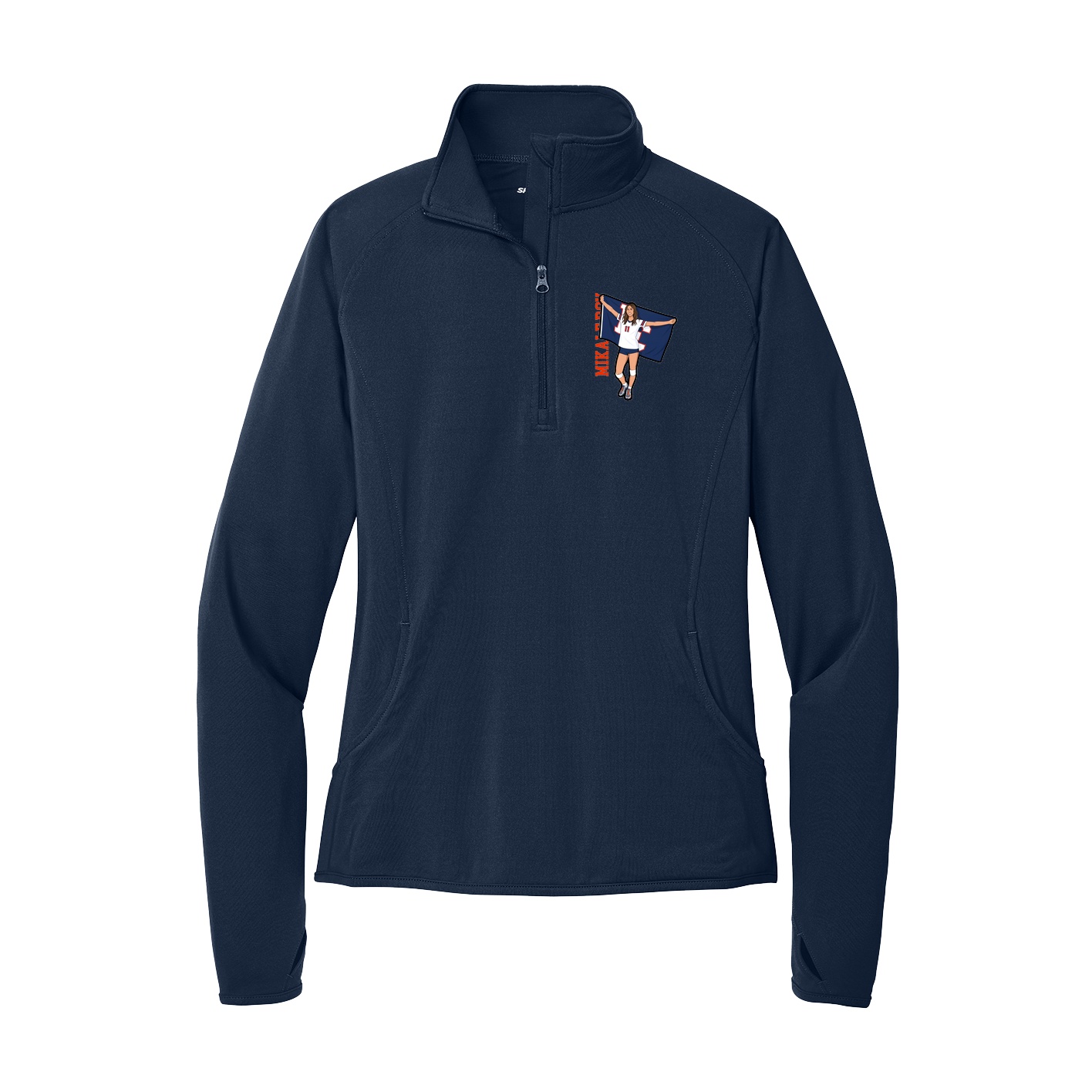 Women's Q-Zip Pullover — Name Vertical in Navy