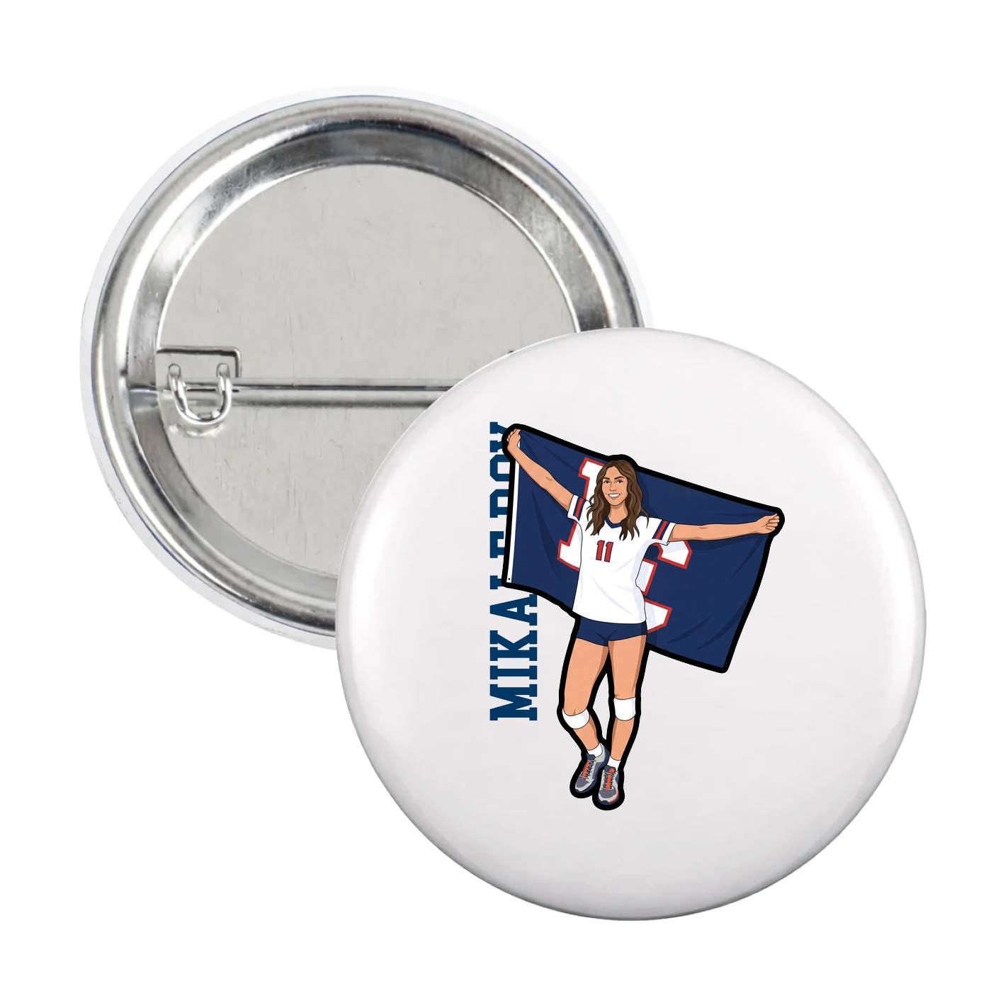 Game Day Button — Name Vertical in White