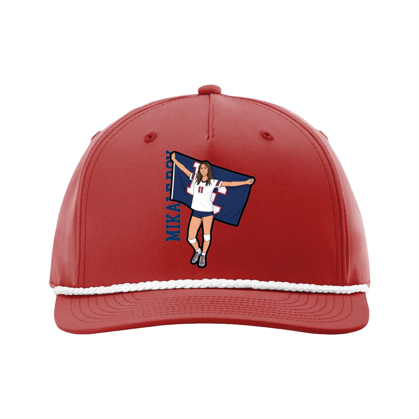 Five-Panel Classic Rope Cap — Name Vertical in Red