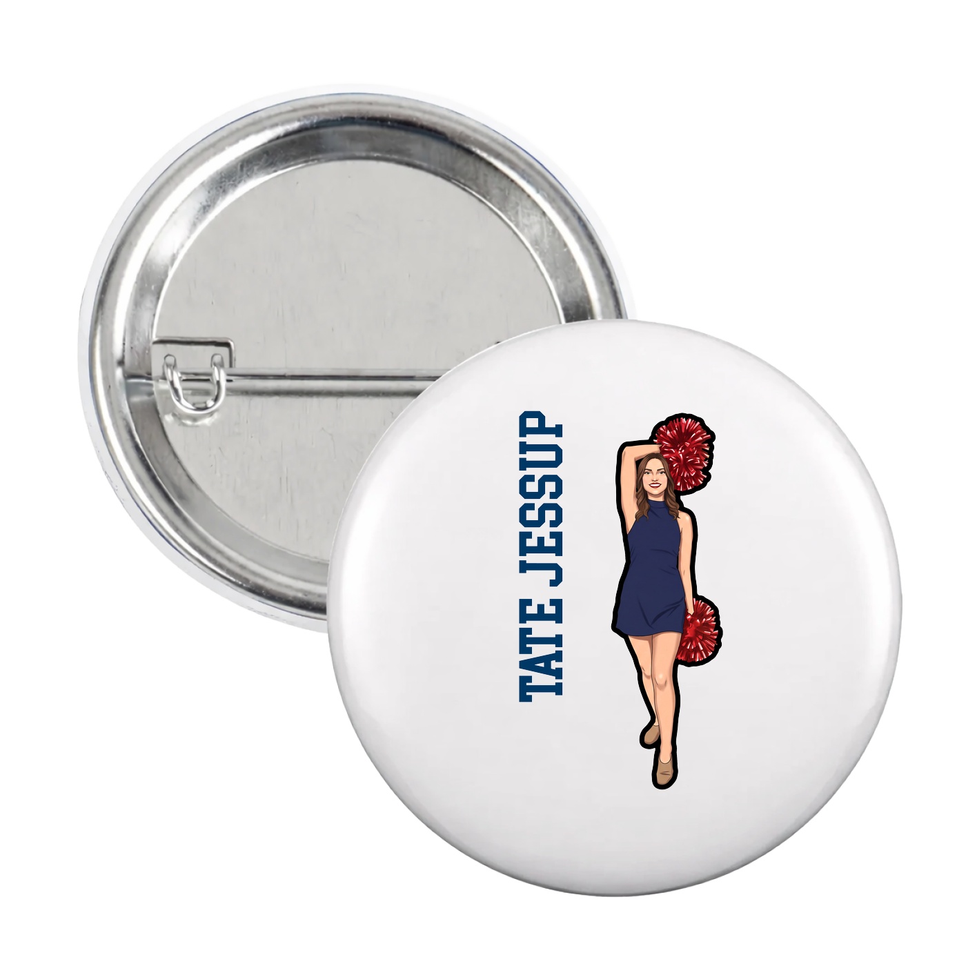 Game Day Button — Name Vertical in White