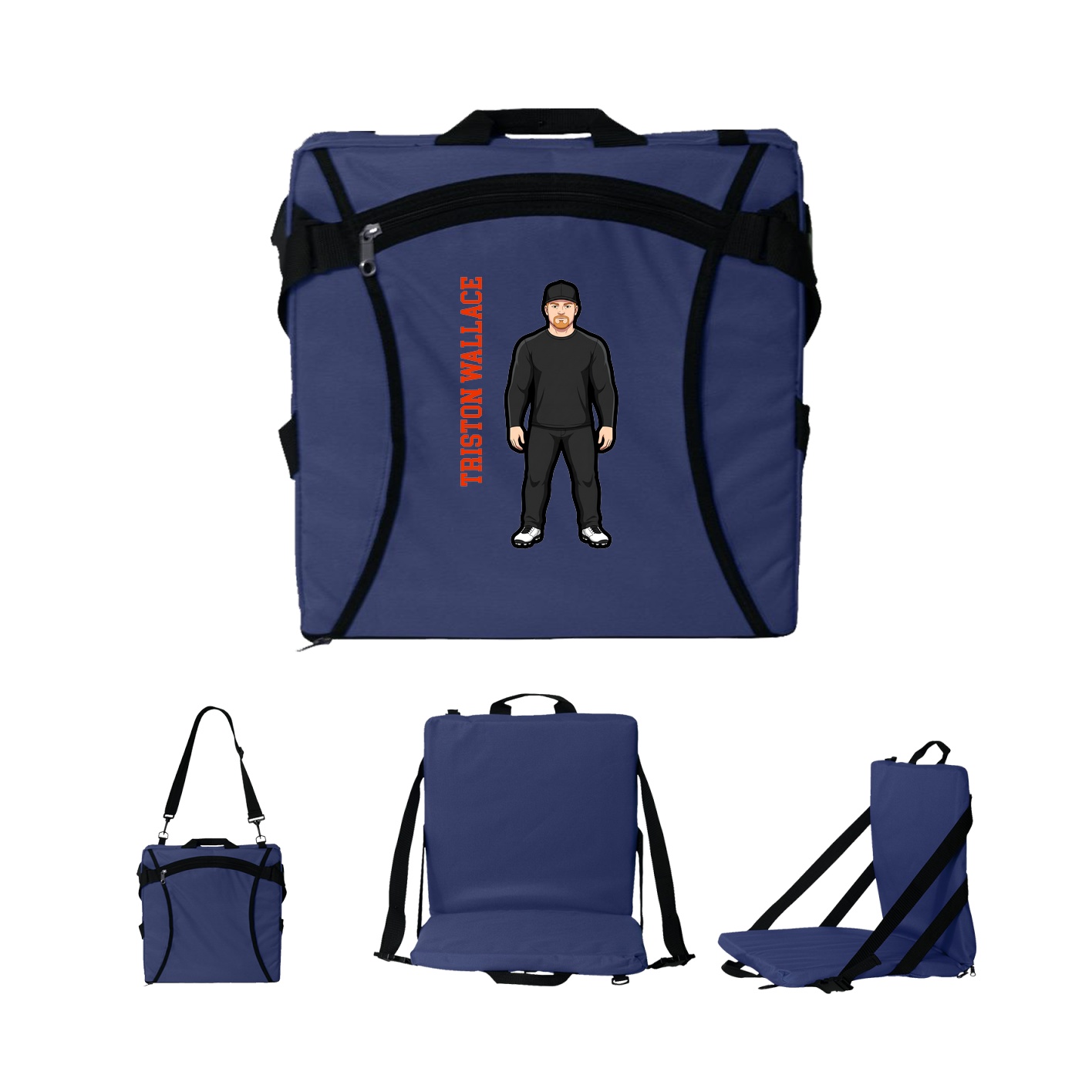 Folding Stadium Seat — Name Vertical in Navy
