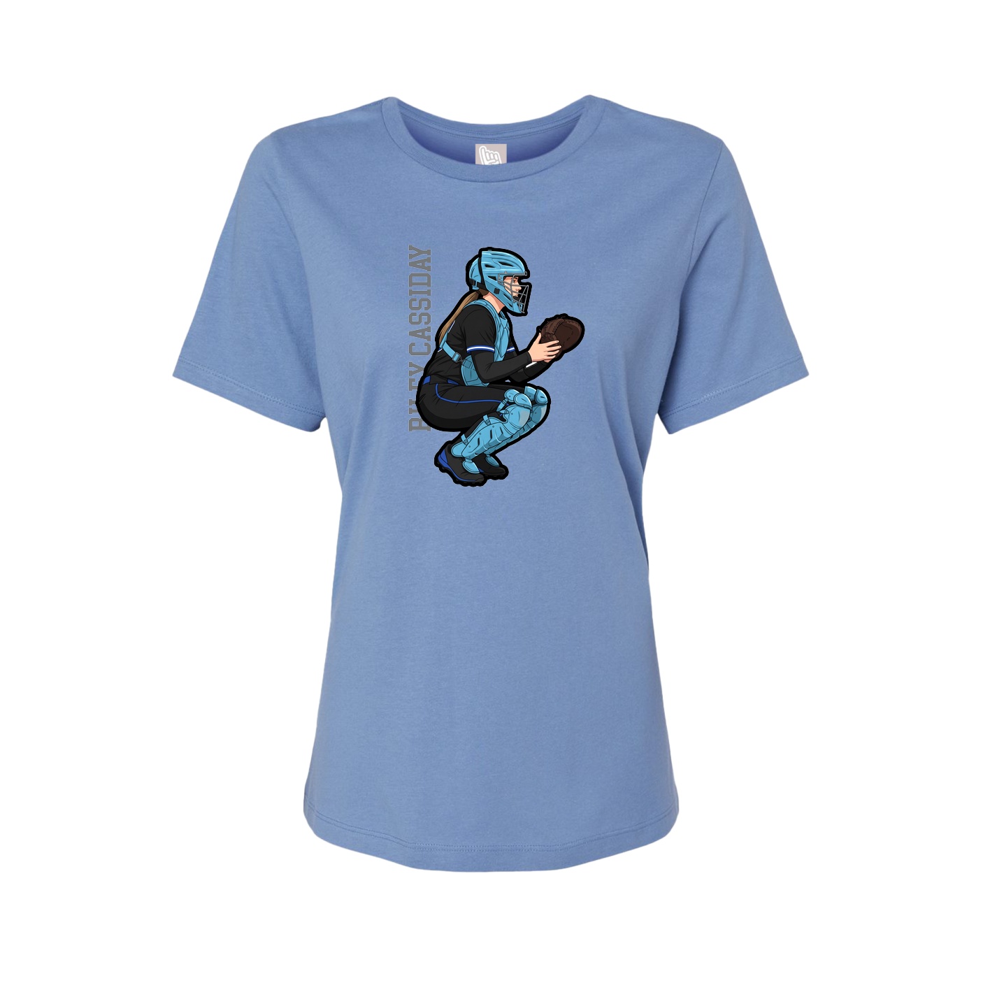 Womens Tee — Name Vertical in Powder Blue