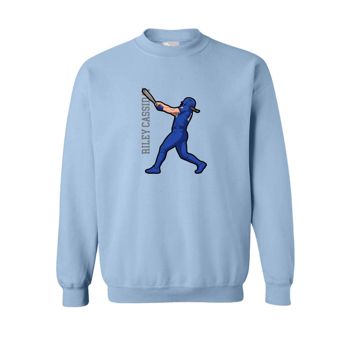 Fleece Crew — Name Vertical in Light Blue