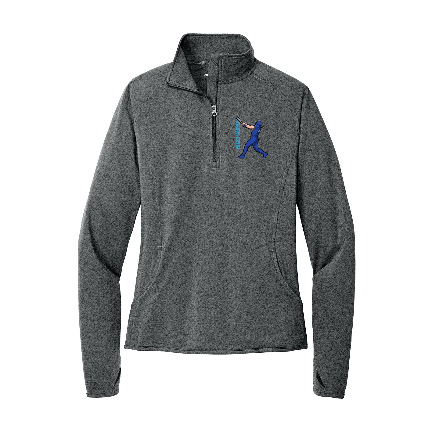 Women's Q-Zip Pullover — Name Vertical in Grey