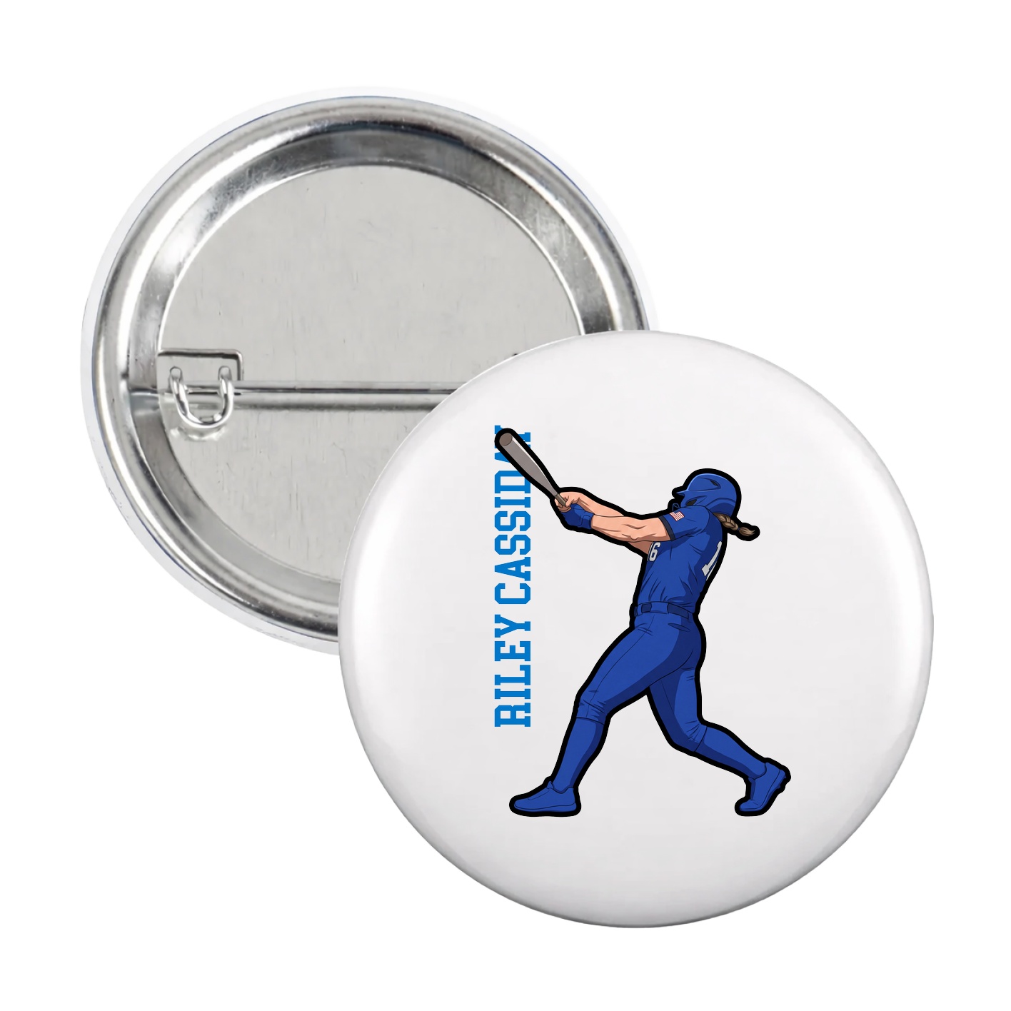 Game Day Button — Name Vertical in White