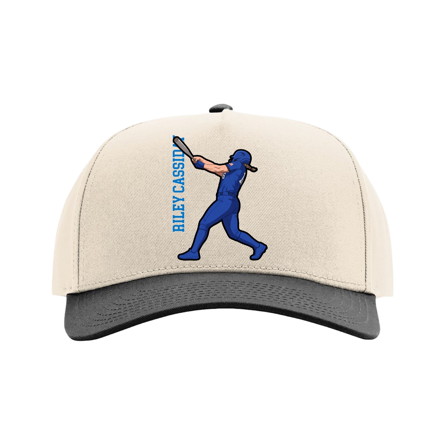 Full Fabric Five-Panel Champ Cap — Name Vertical in Cream/Black