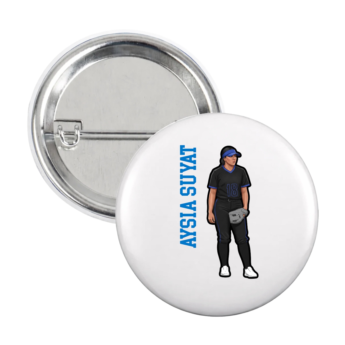 Game Day Button — Name Vertical in White