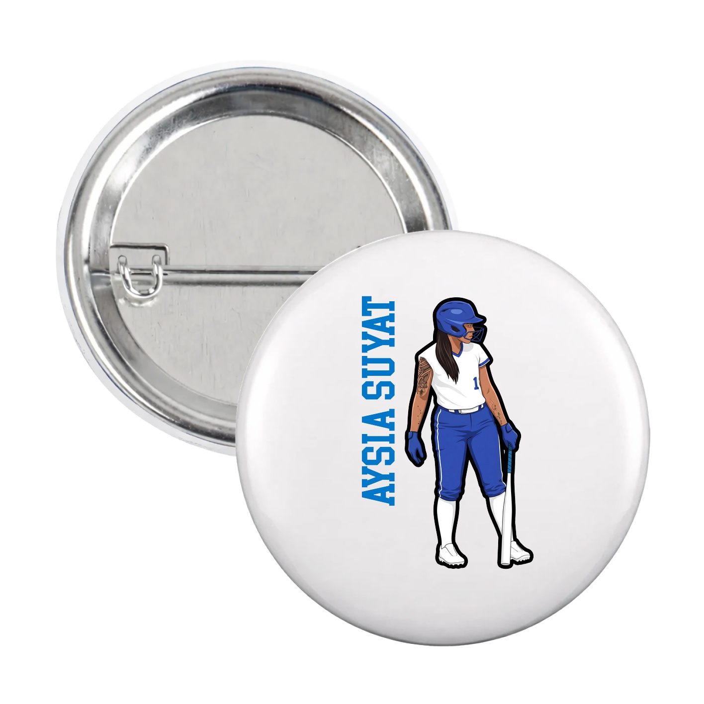Game Day Button — Name Vertical in White