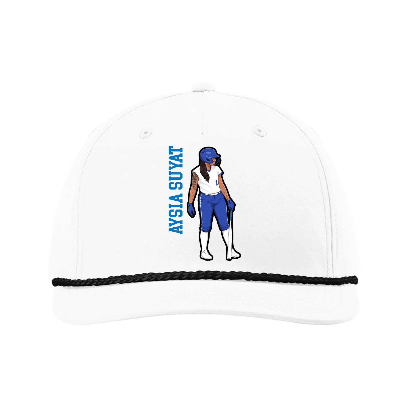 Five-Panel Classic Rope Cap — Name Vertical in White