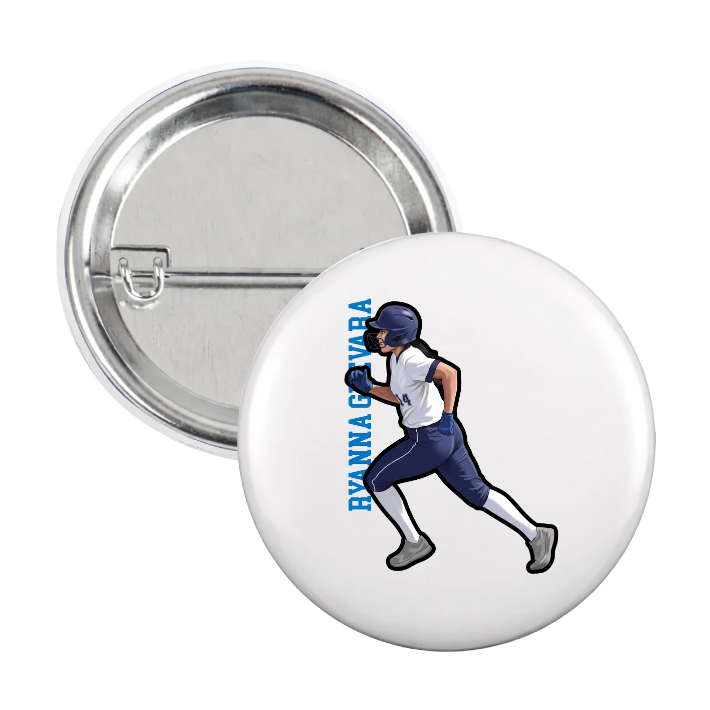 Game Day Button — Name Vertical in White