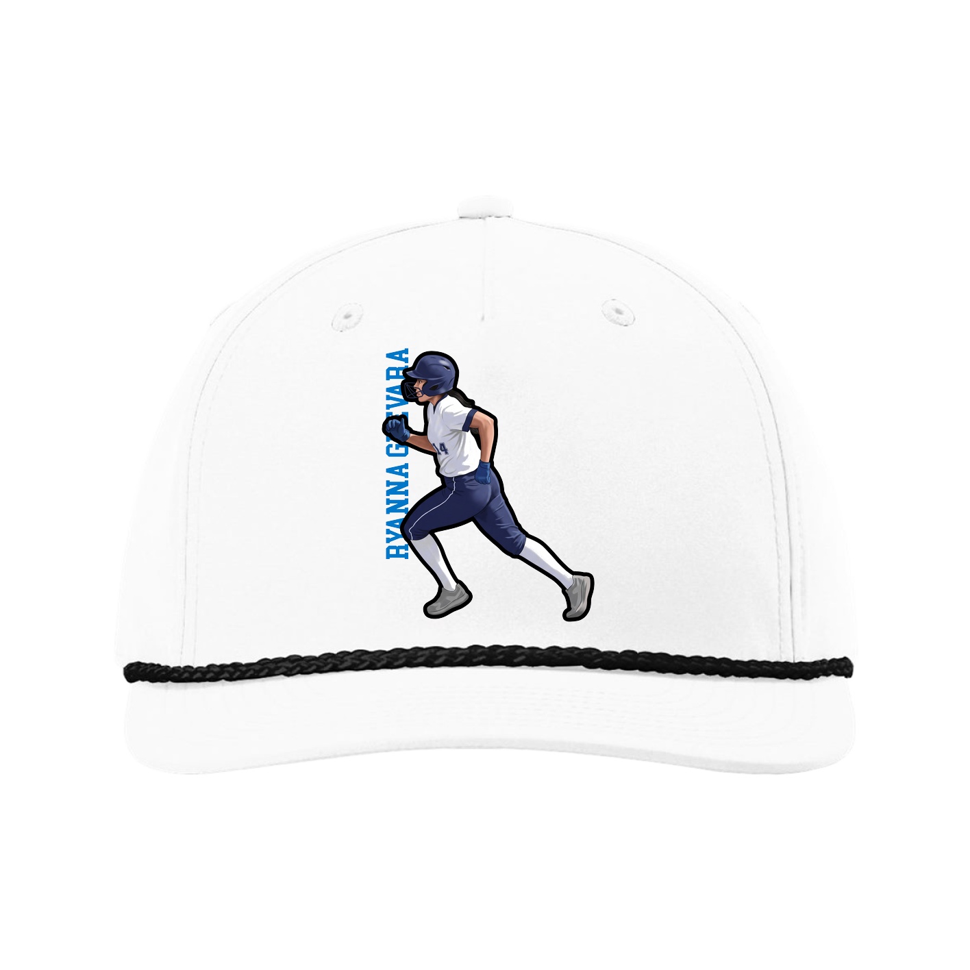 Five-Panel Classic Rope Cap — Name Vertical in White
