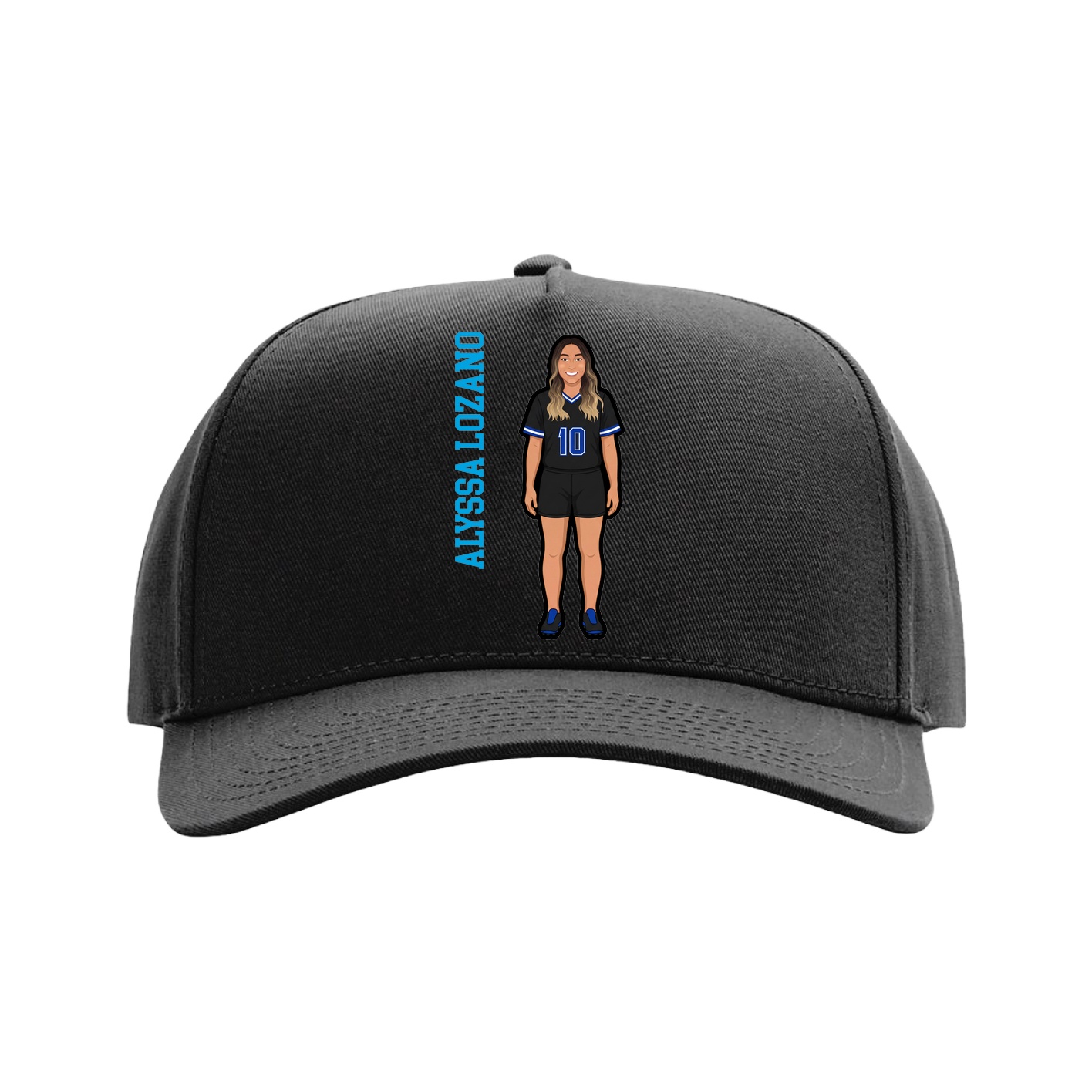 Full Fabric Five-Panel Champ Cap — Name Vertical in Black
