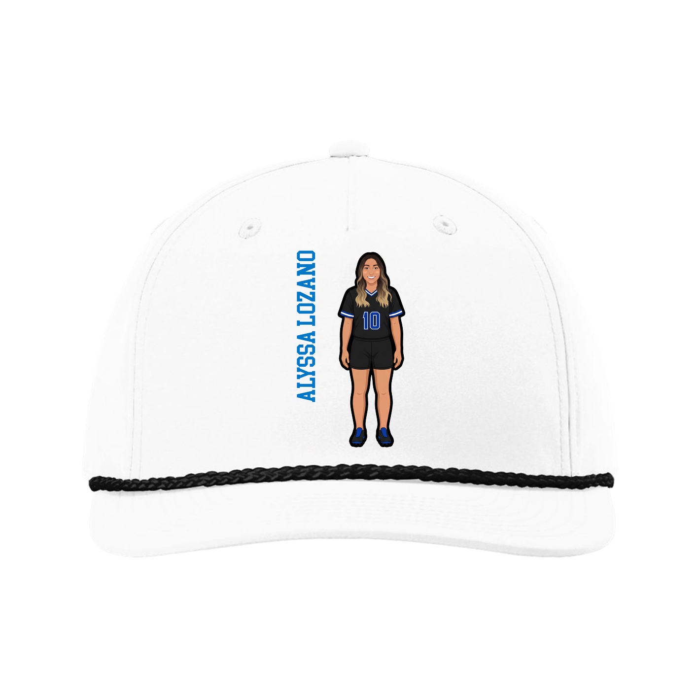 Five-Panel Classic Rope Cap — Name Vertical in White