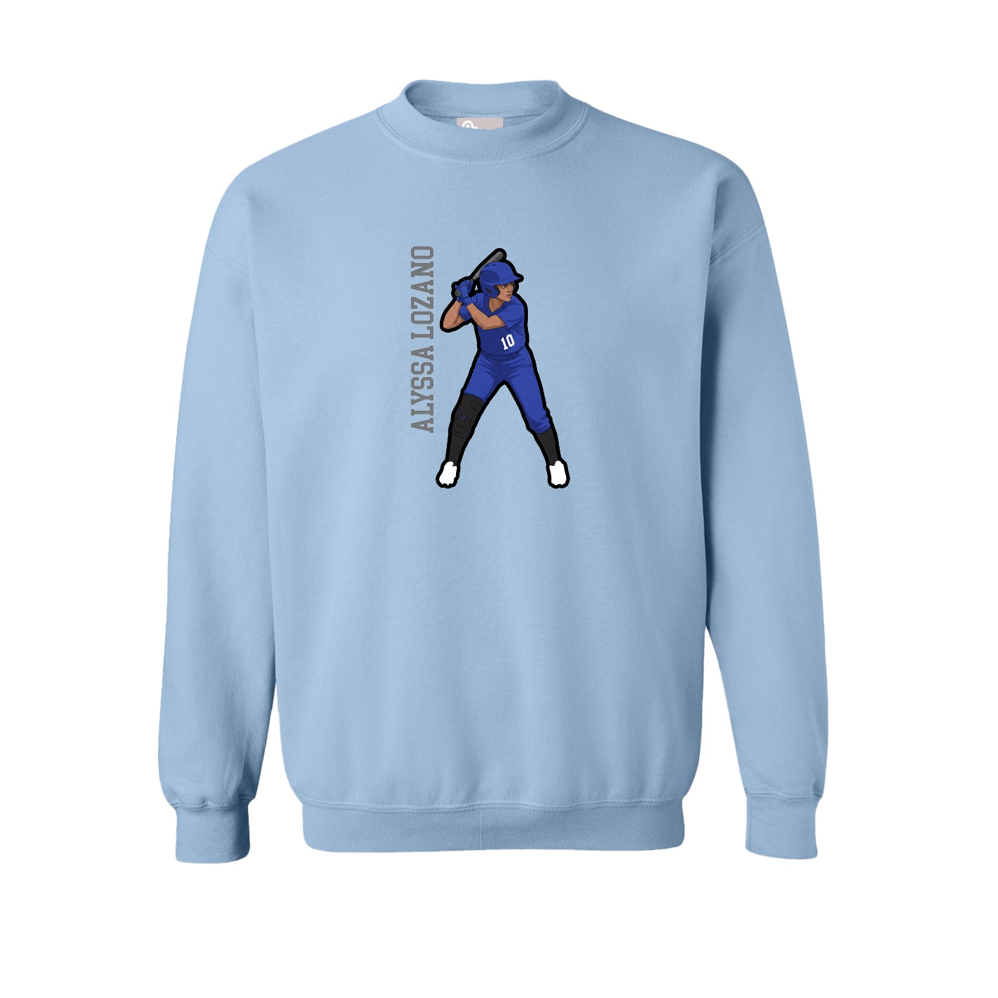 Fleece Crew — Name Vertical in Light Blue