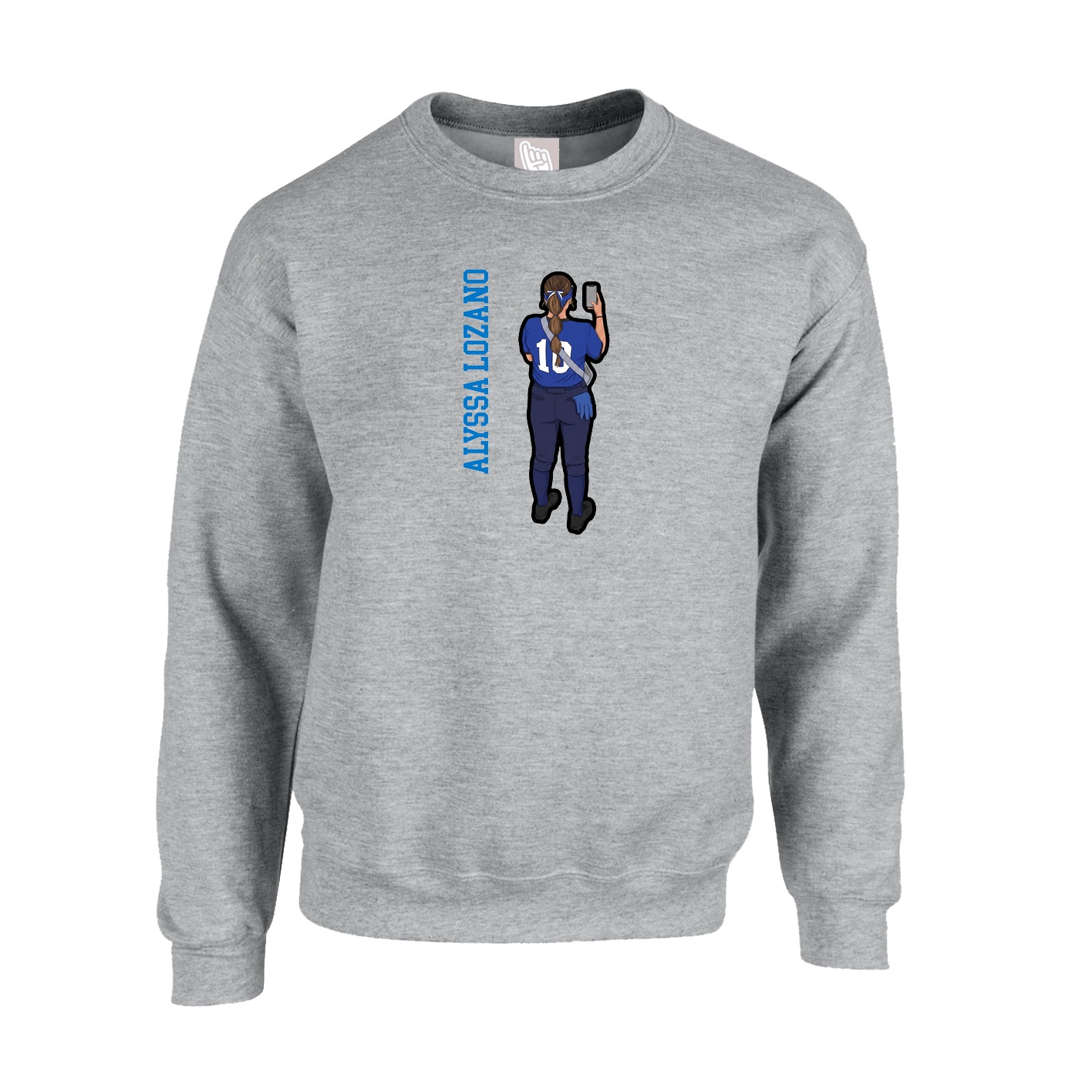 Fleece Crew — Name Vertical in Grey