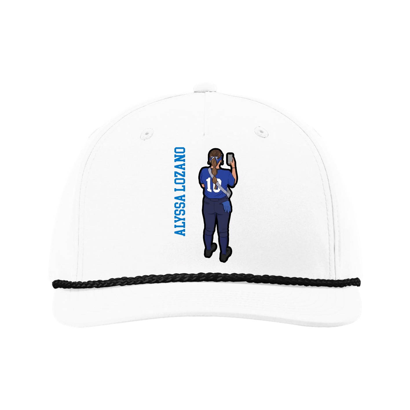 Five-Panel Classic Rope Cap — Name Vertical in White