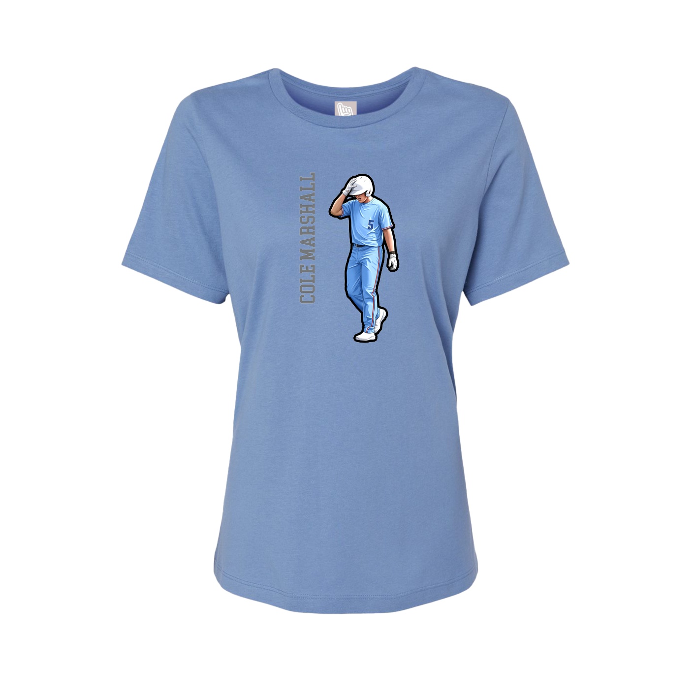 Fitted Women's Tee — Name Vertical in Powder Blue