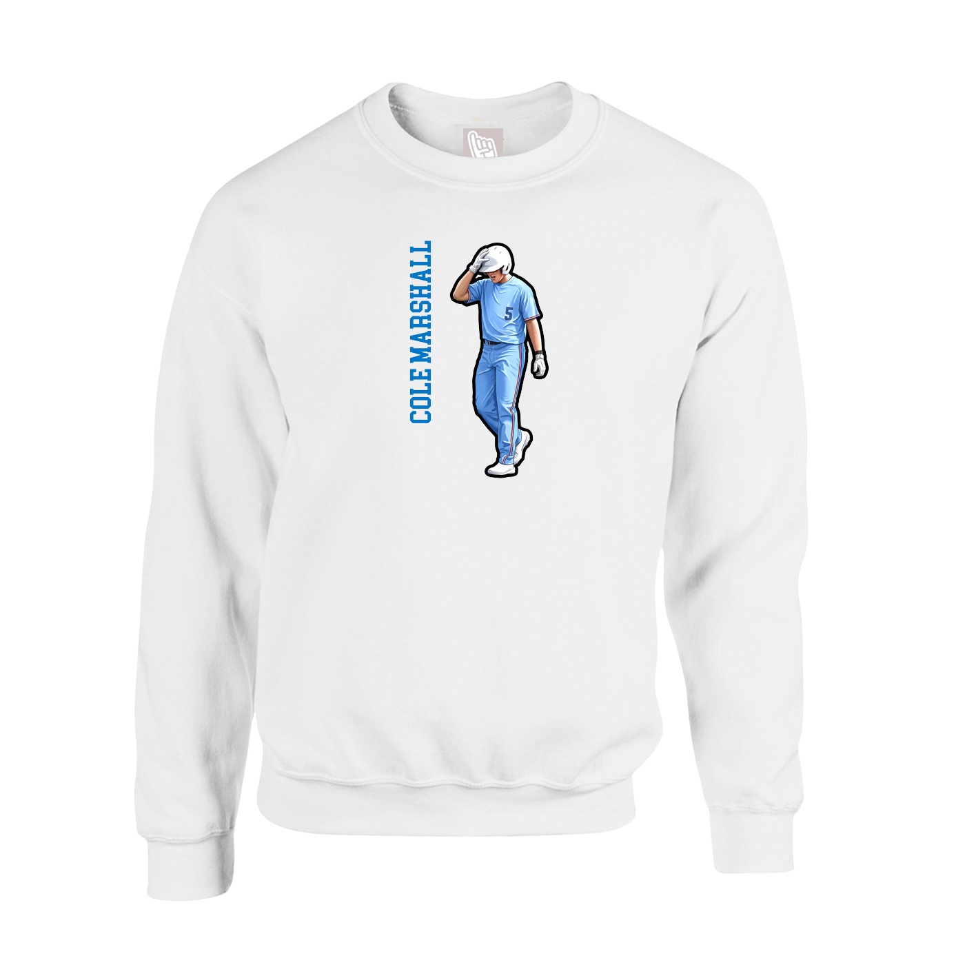 Fleece Crew — Name Vertical in White