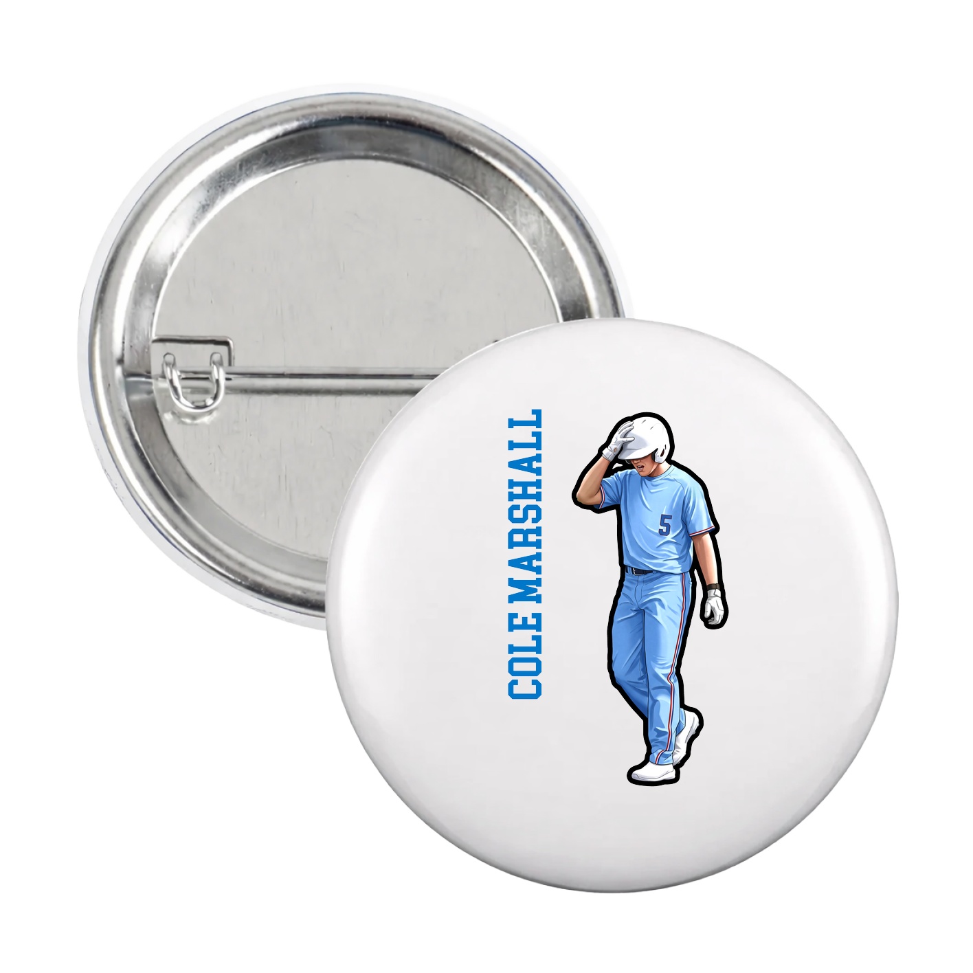 Game Day Button — Name Vertical in White