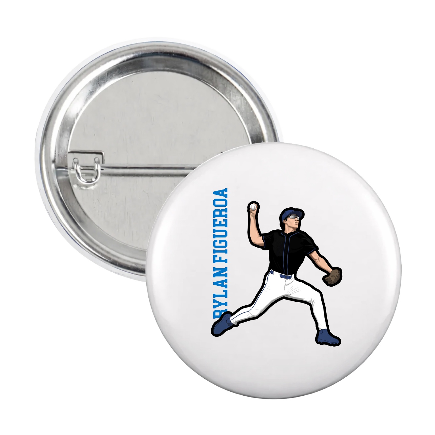 Game Day Button — Name Vertical in White