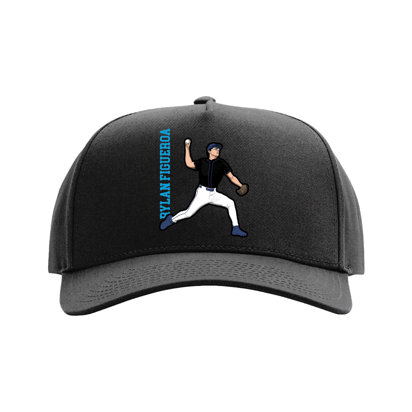 Full Fabric Five-Panel Champ Cap — Name Vertical in Black