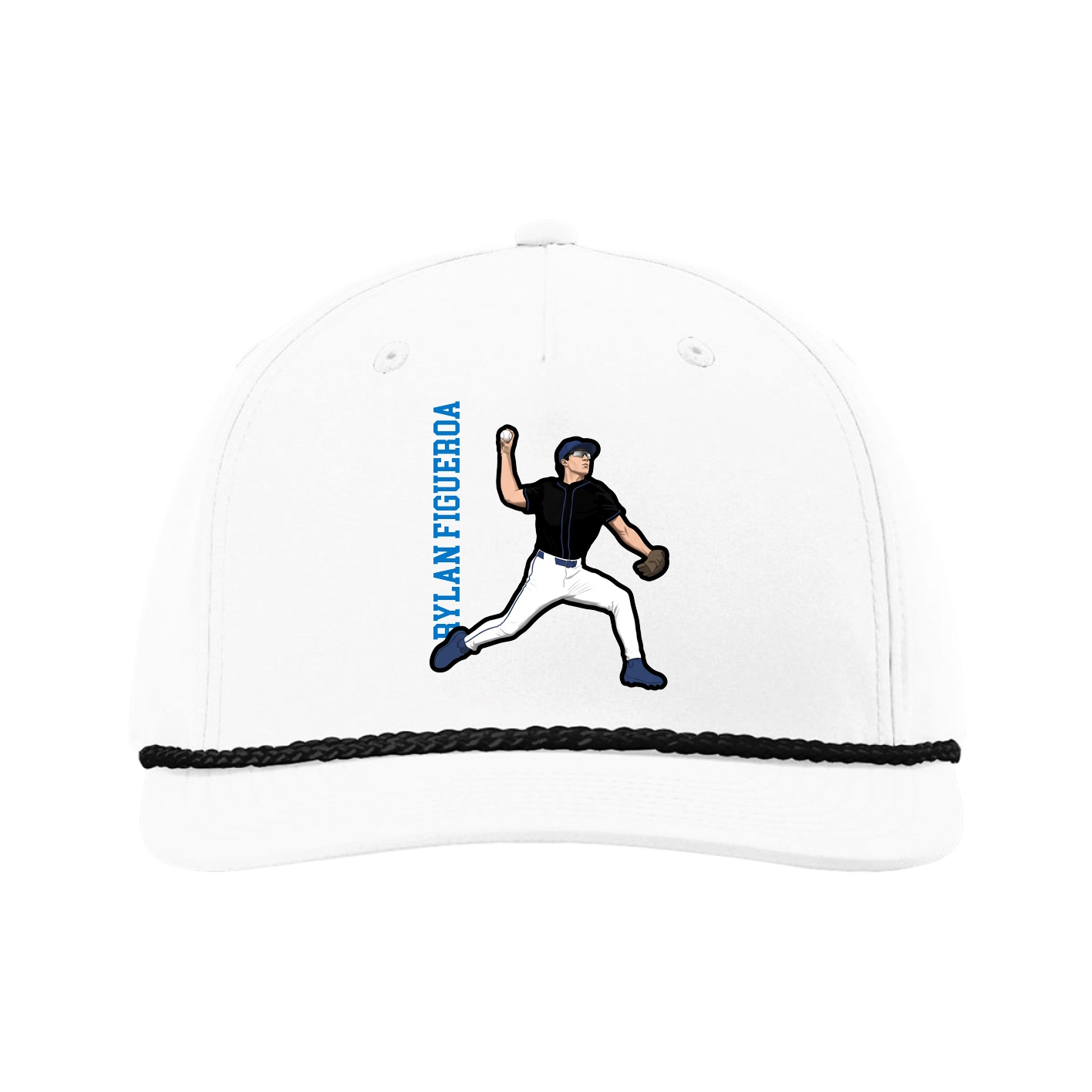 Five-Panel Classic Rope Cap — Name Vertical in White