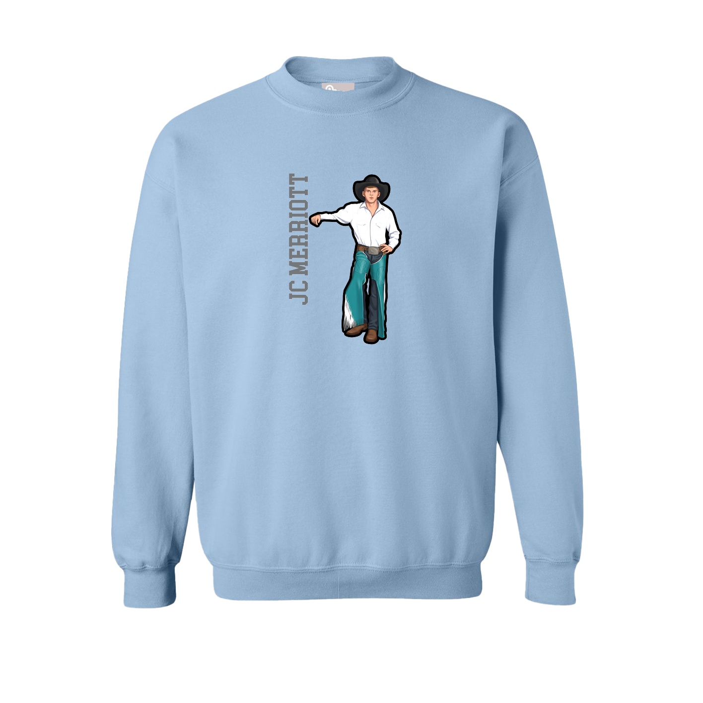 Fleece Crew — Name Vertical in Light Blue