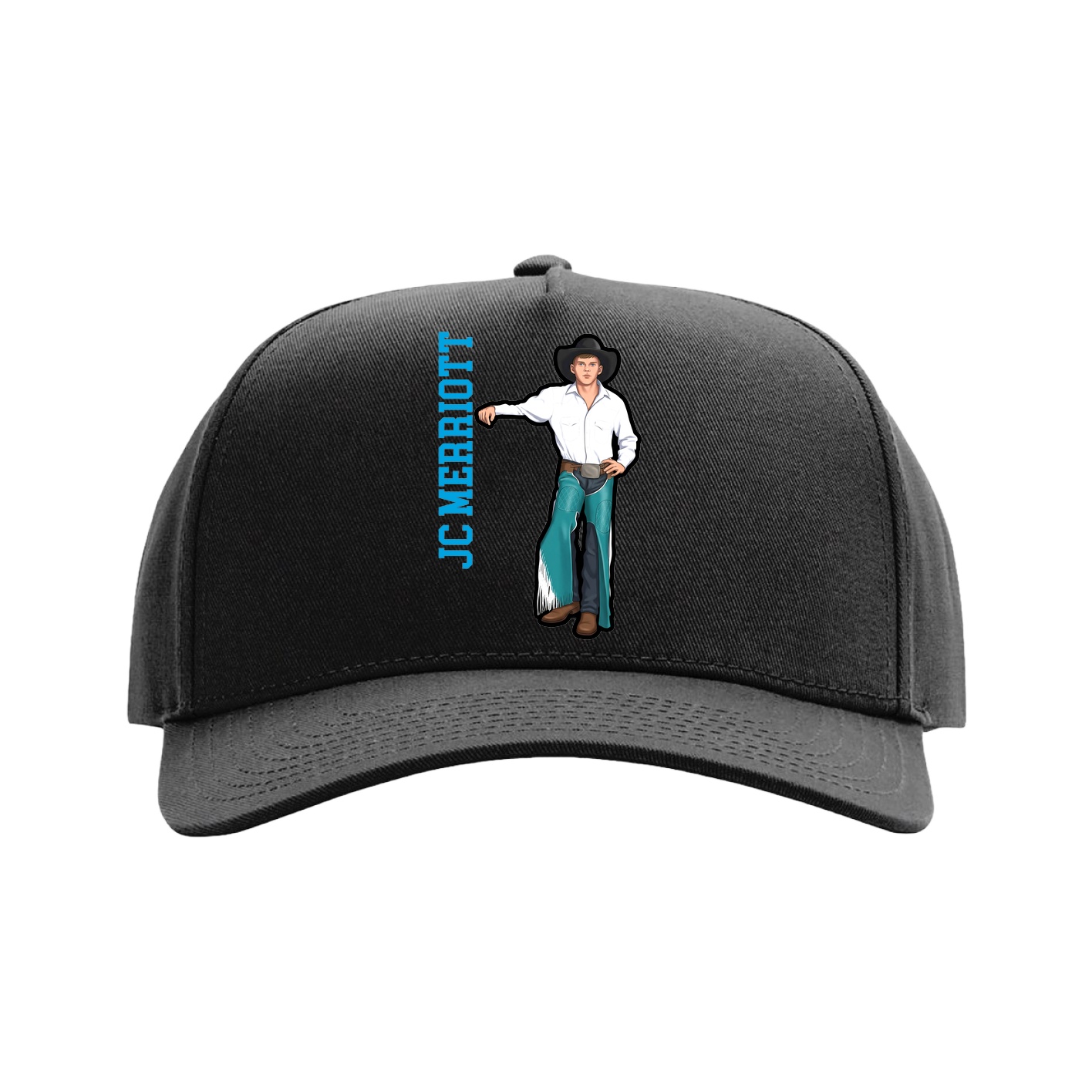 Full Fabric Five-Panel Champ Cap — Name Vertical in Black