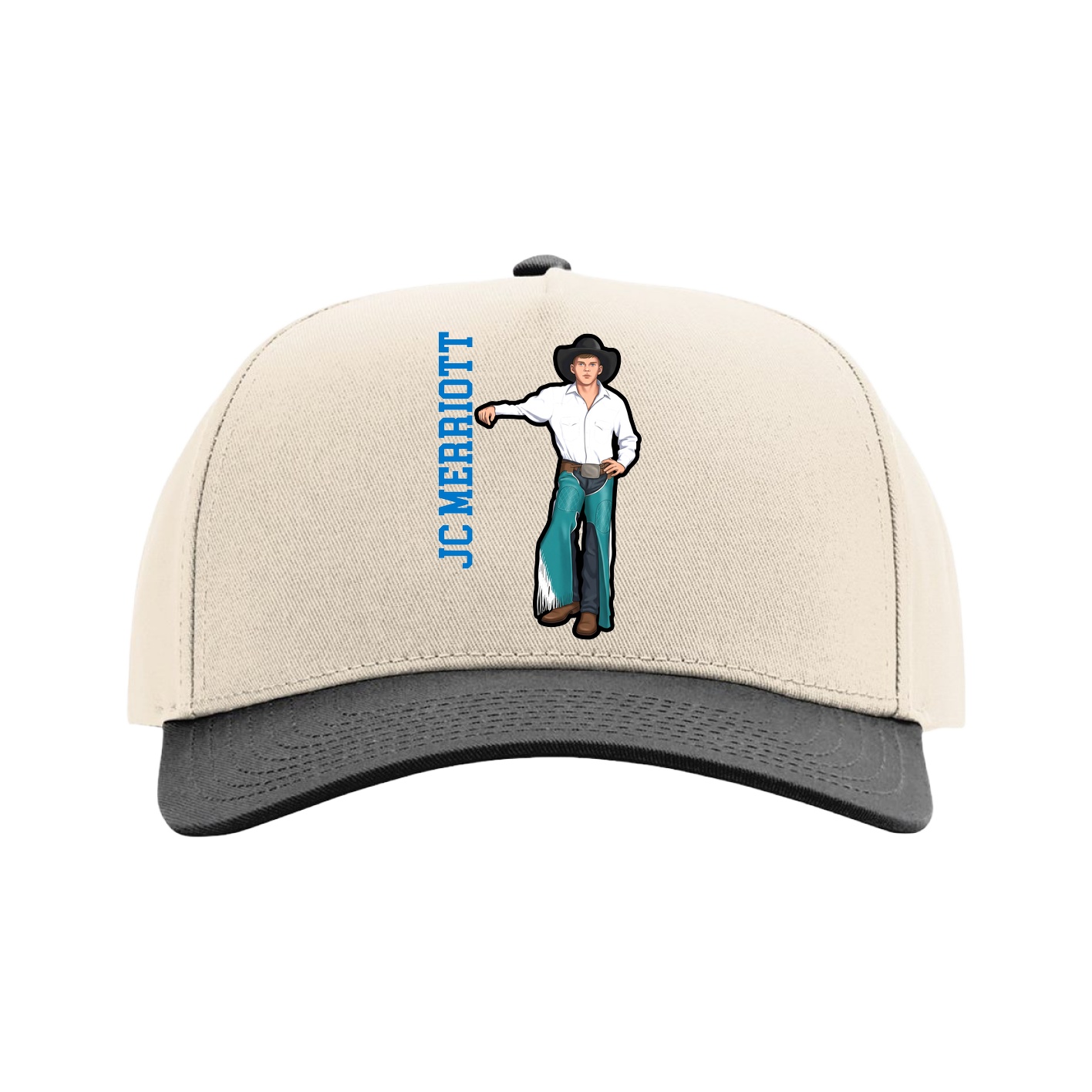 Full Fabric Five-Panel Champ Cap — Name Vertical in Cream/Black