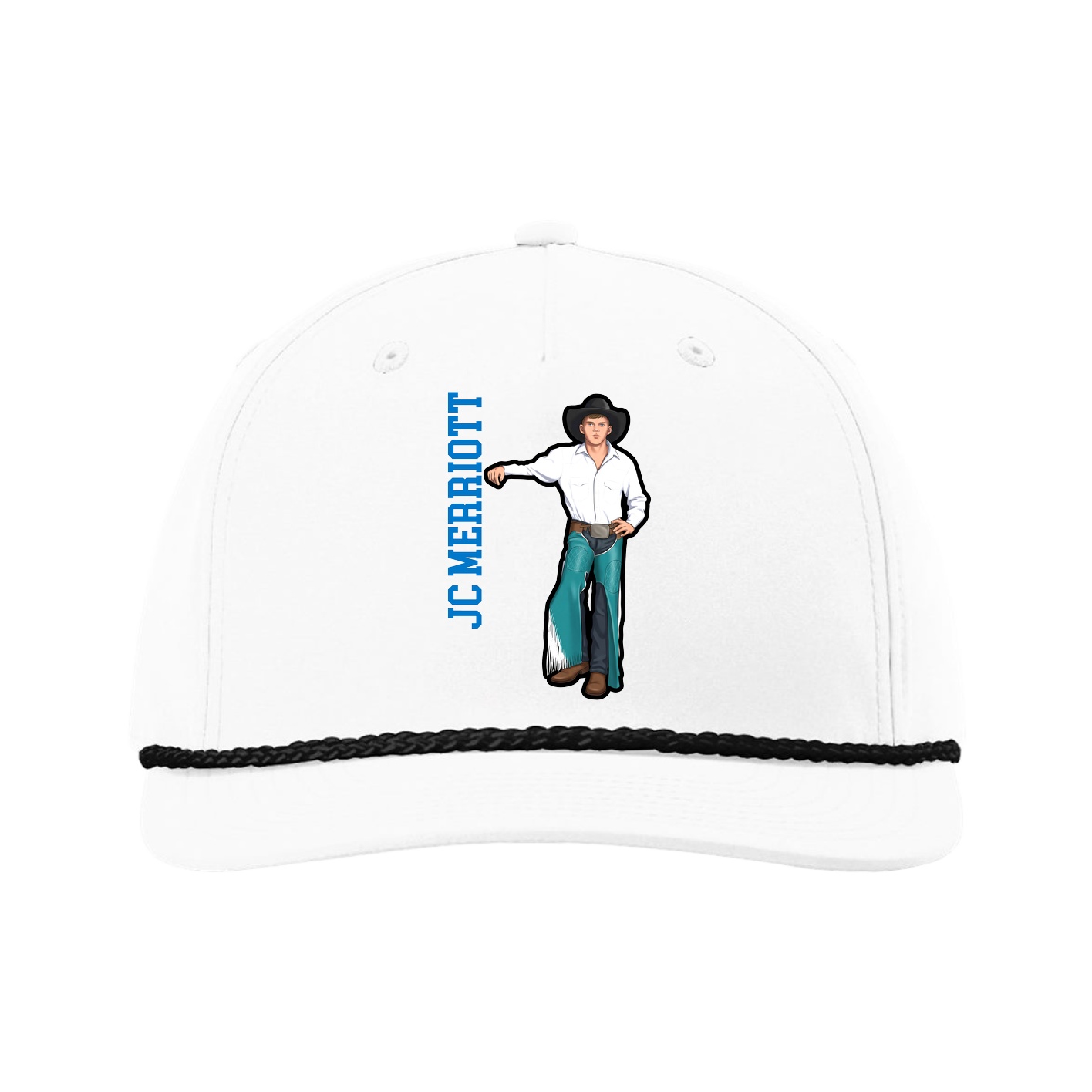 Five-Panel Classic Rope Cap — Name Vertical in White