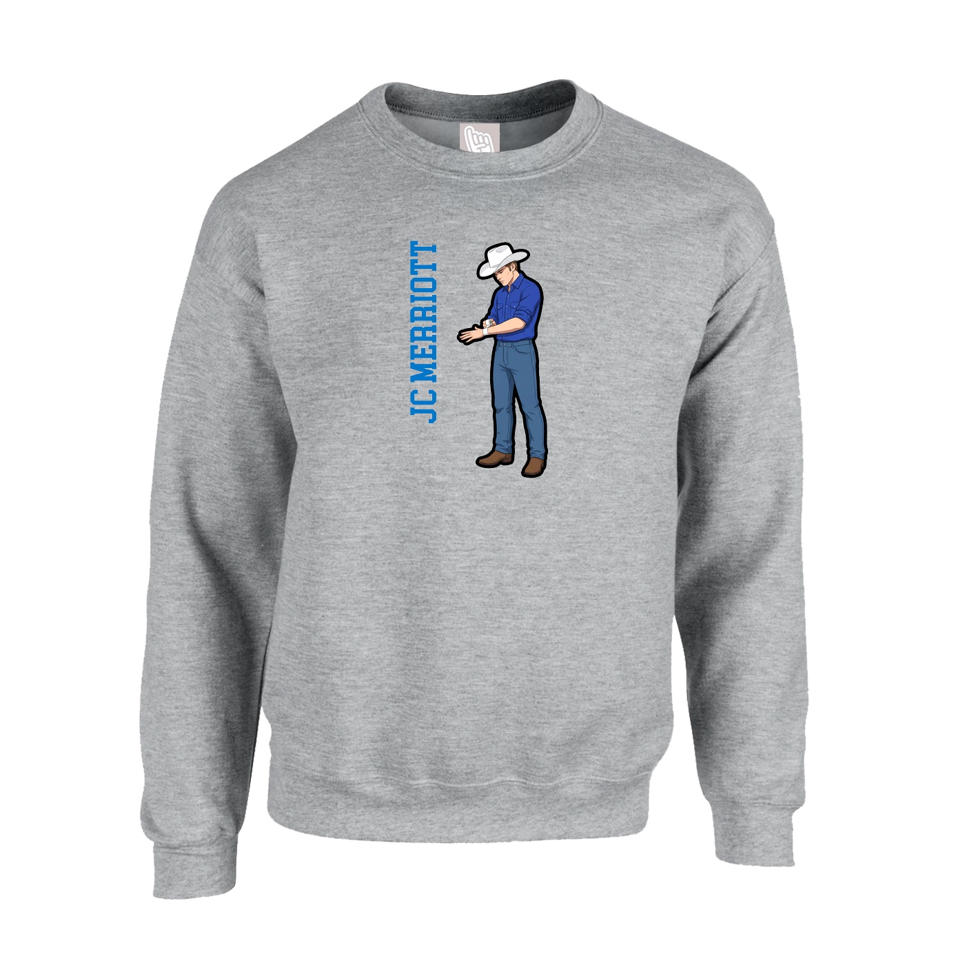 Fleece Crew — Name Vertical in Grey
