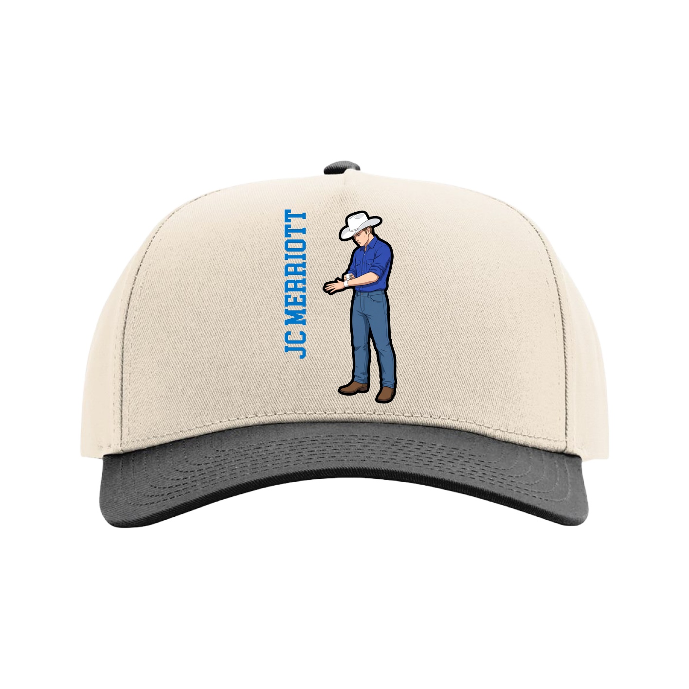Full Fabric Five-Panel Champ Cap — Name Vertical in Cream/Black