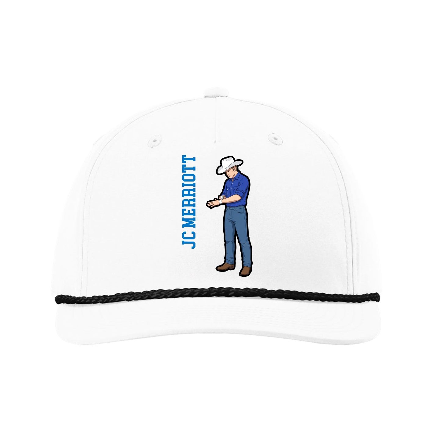 Five-Panel Classic Rope Cap — Name Vertical in White