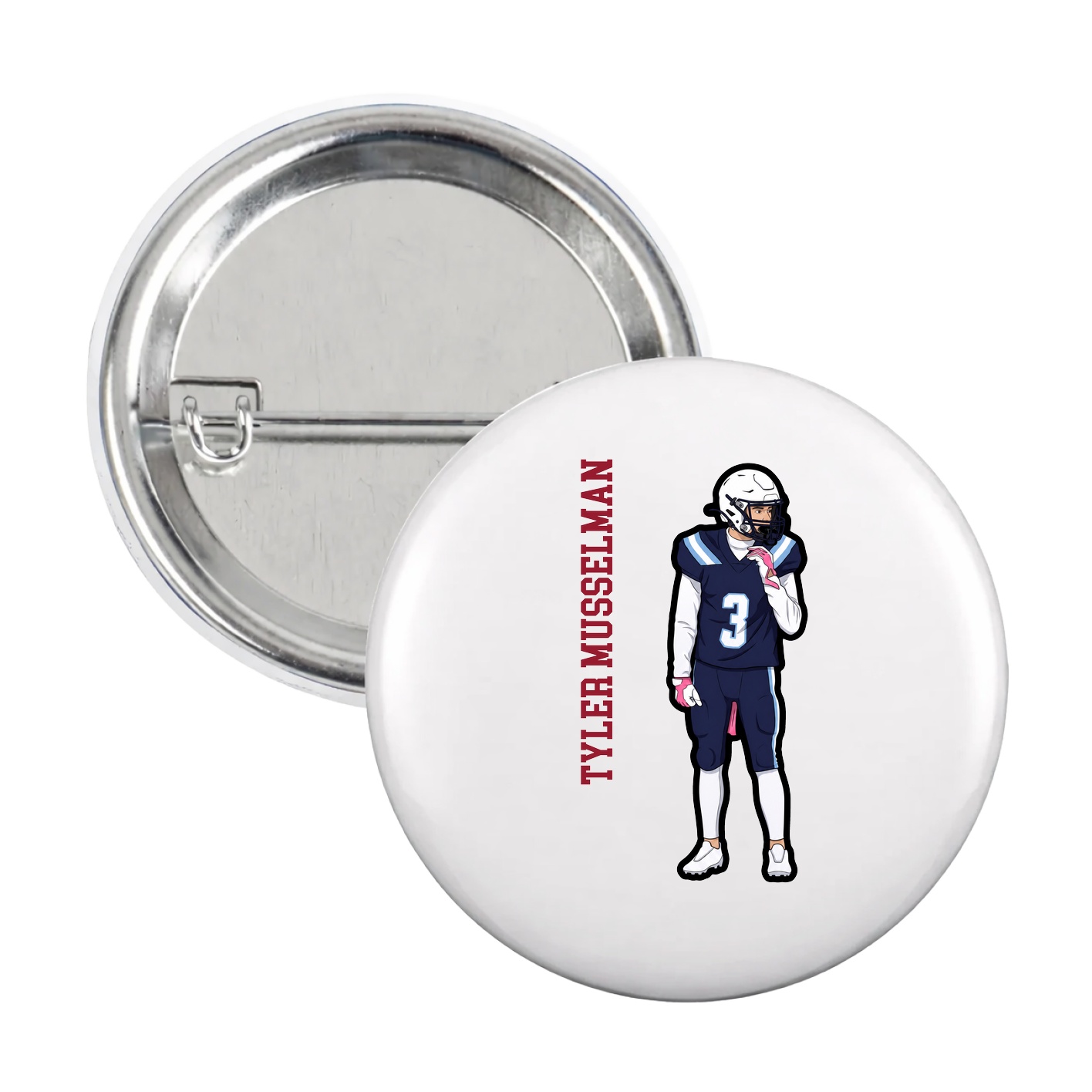 Game Day Button — Name Vertical in White