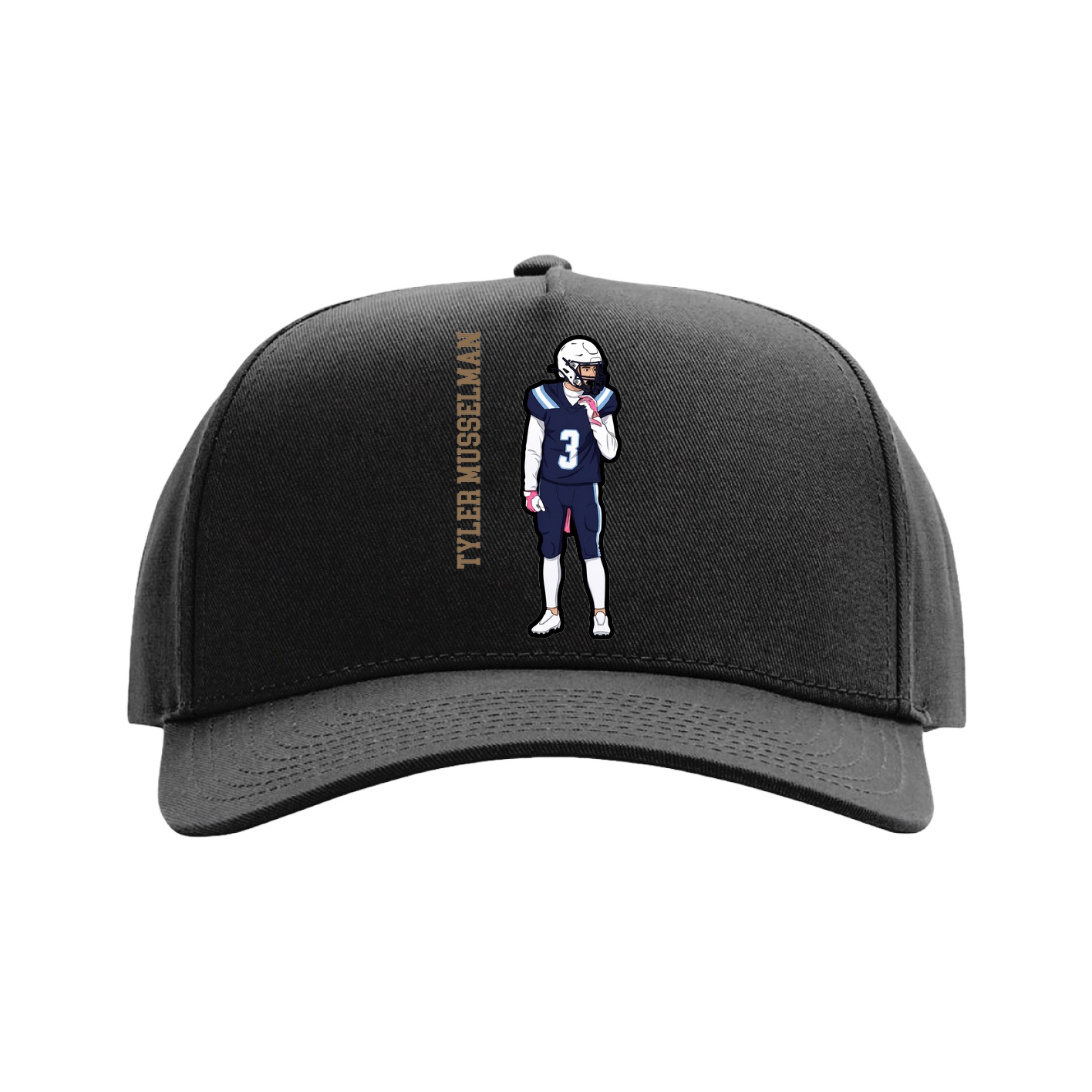 Full Fabric Five-Panel Champ Cap — Name Vertical in Black