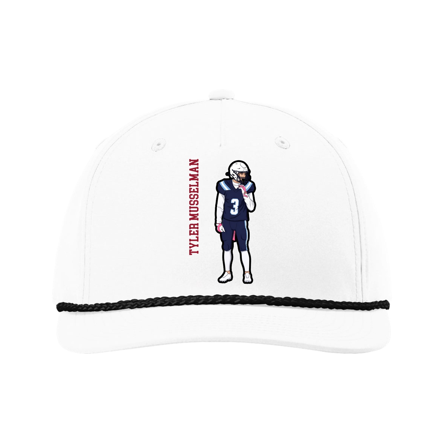 Five-Panel Classic Rope Cap — Name Vertical in White