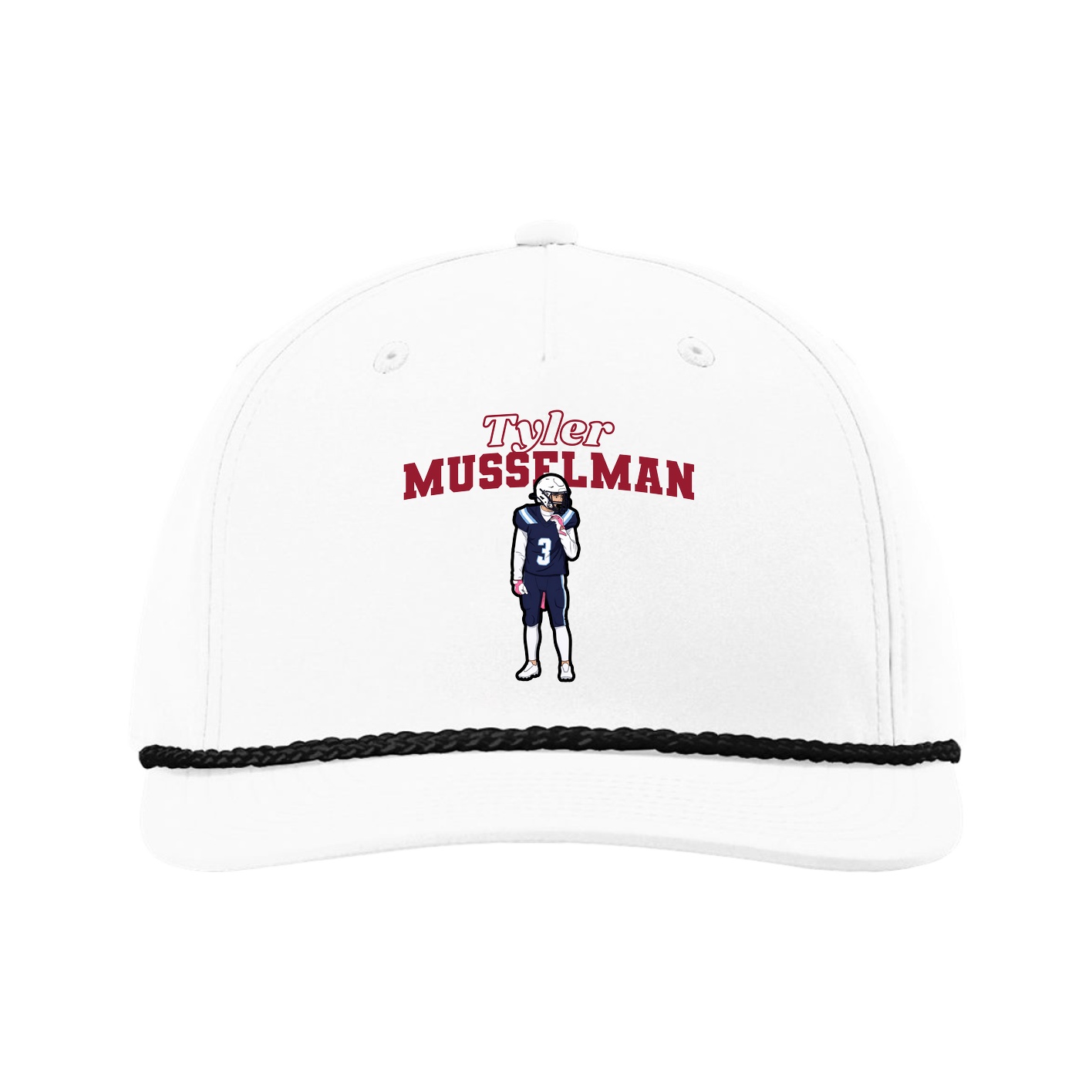 Five-Panel Classic Rope Cap — Name Arch in White