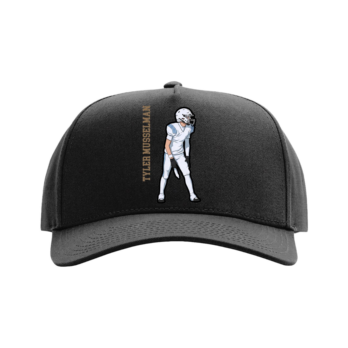 Full Fabric Five-Panel Champ Cap — Name Vertical in Black