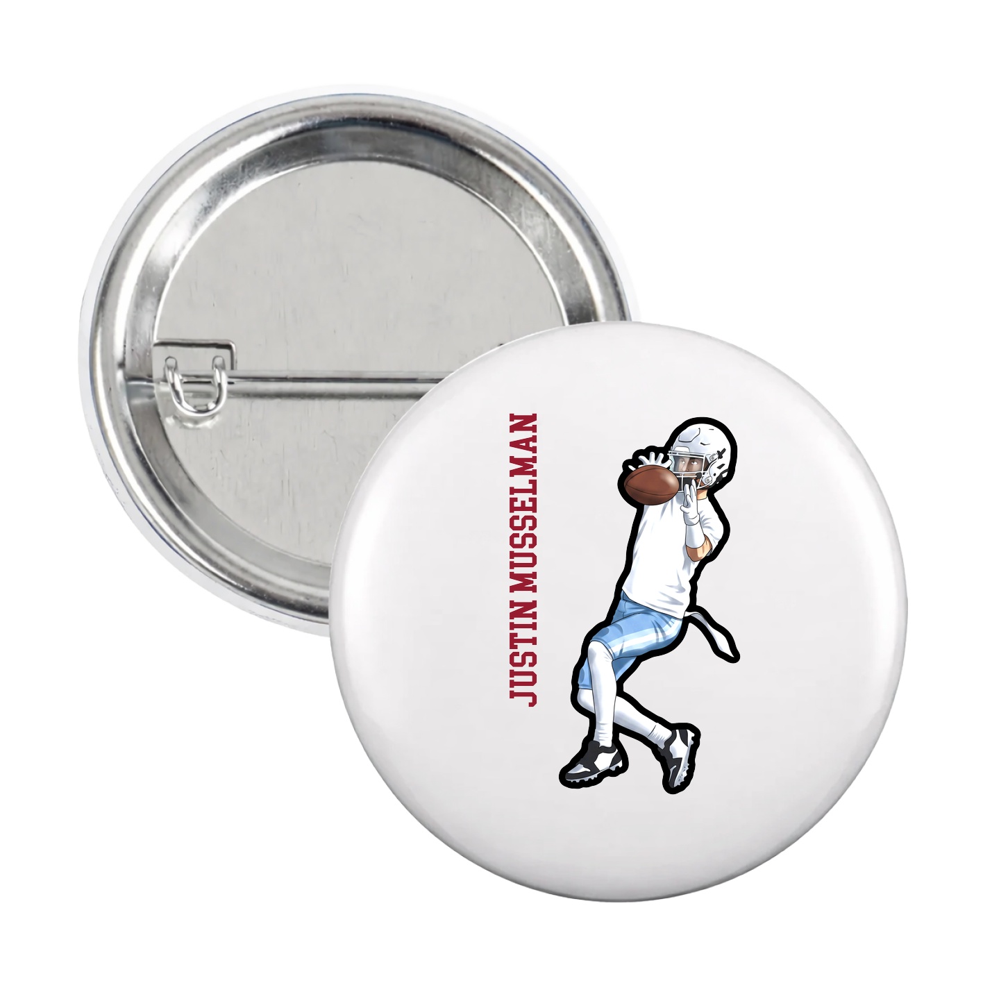 Game Day Button — Name Vertical in White