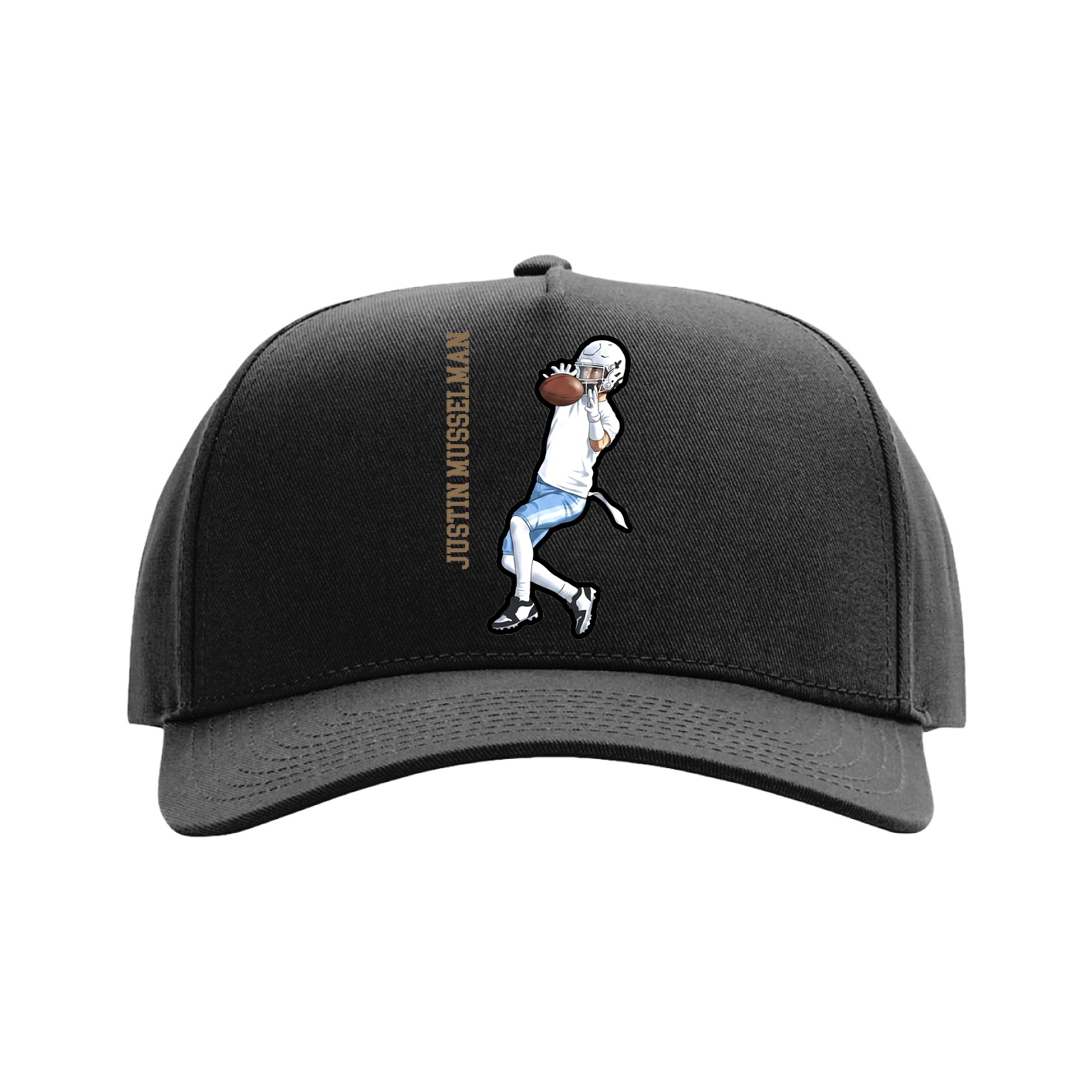 Full Fabric Five-Panel Champ Cap — Name Vertical in Black