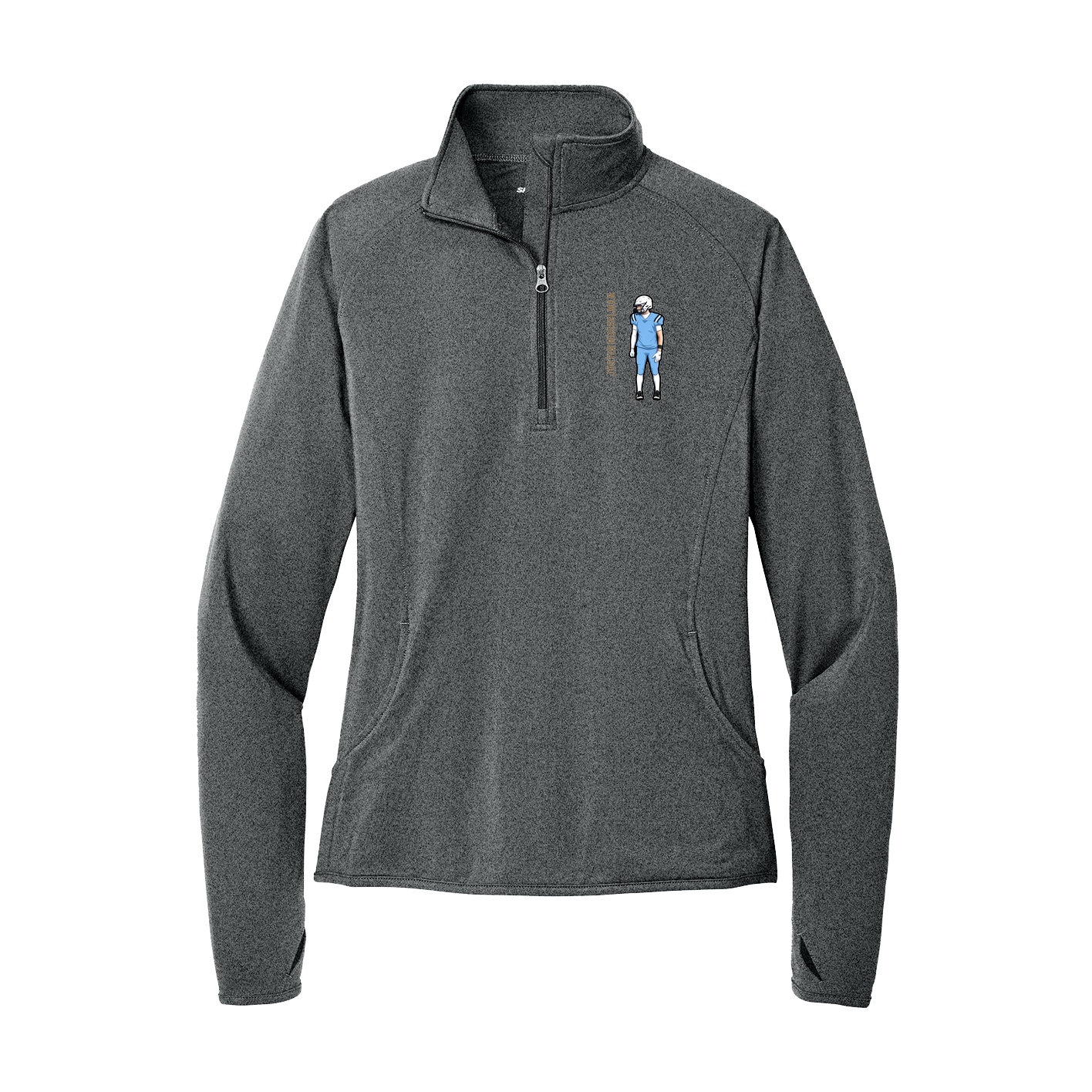 Women's Q-Zip Pullover — Name Vertical in Grey