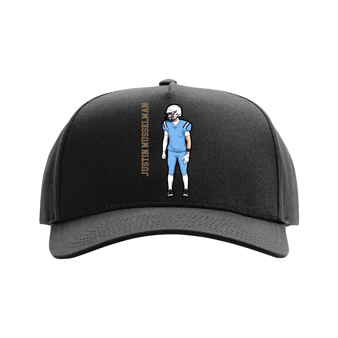 Full Fabric Five-Panel Champ Cap — Name Vertical in Black