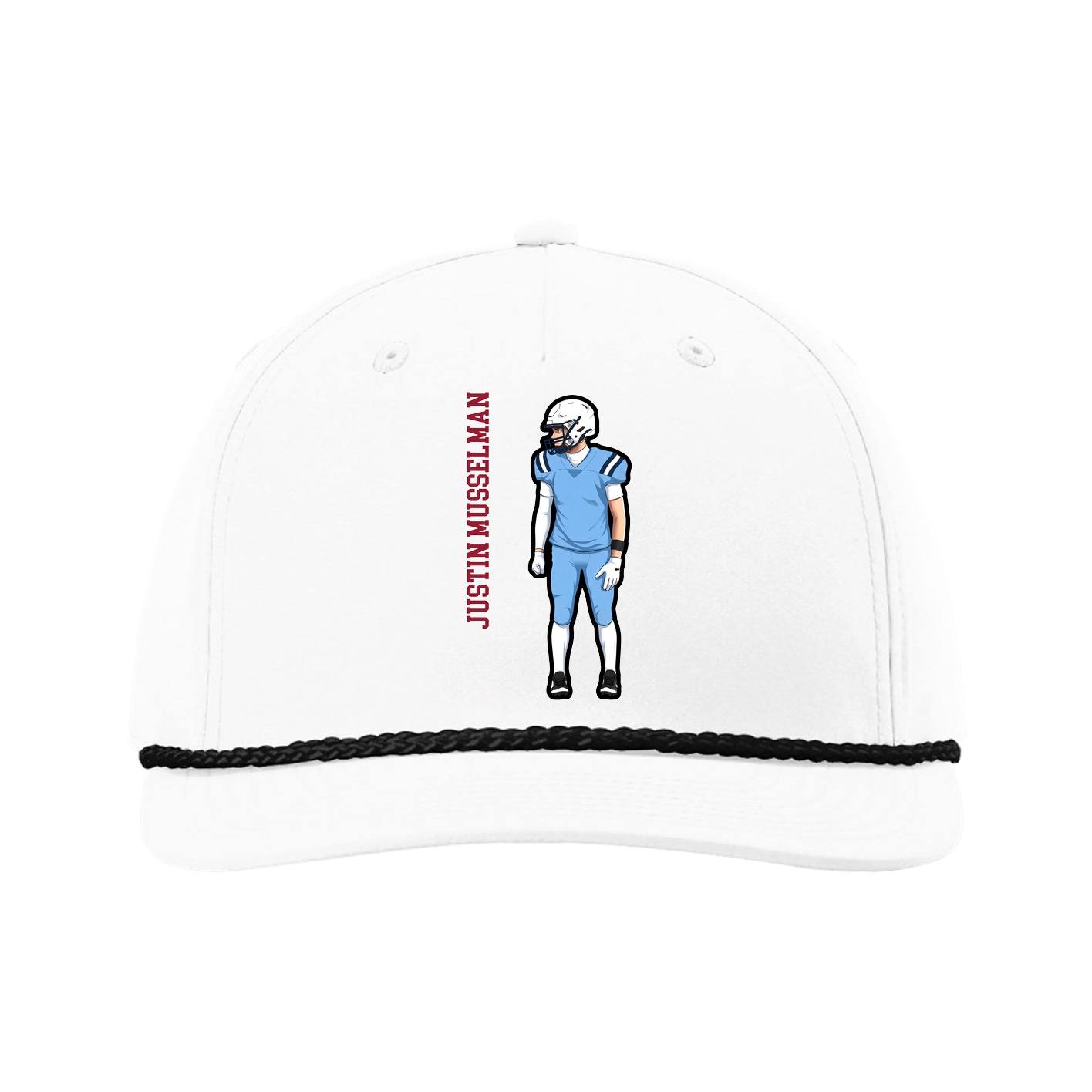 Five-Panel Classic Rope Cap — Name Vertical in White