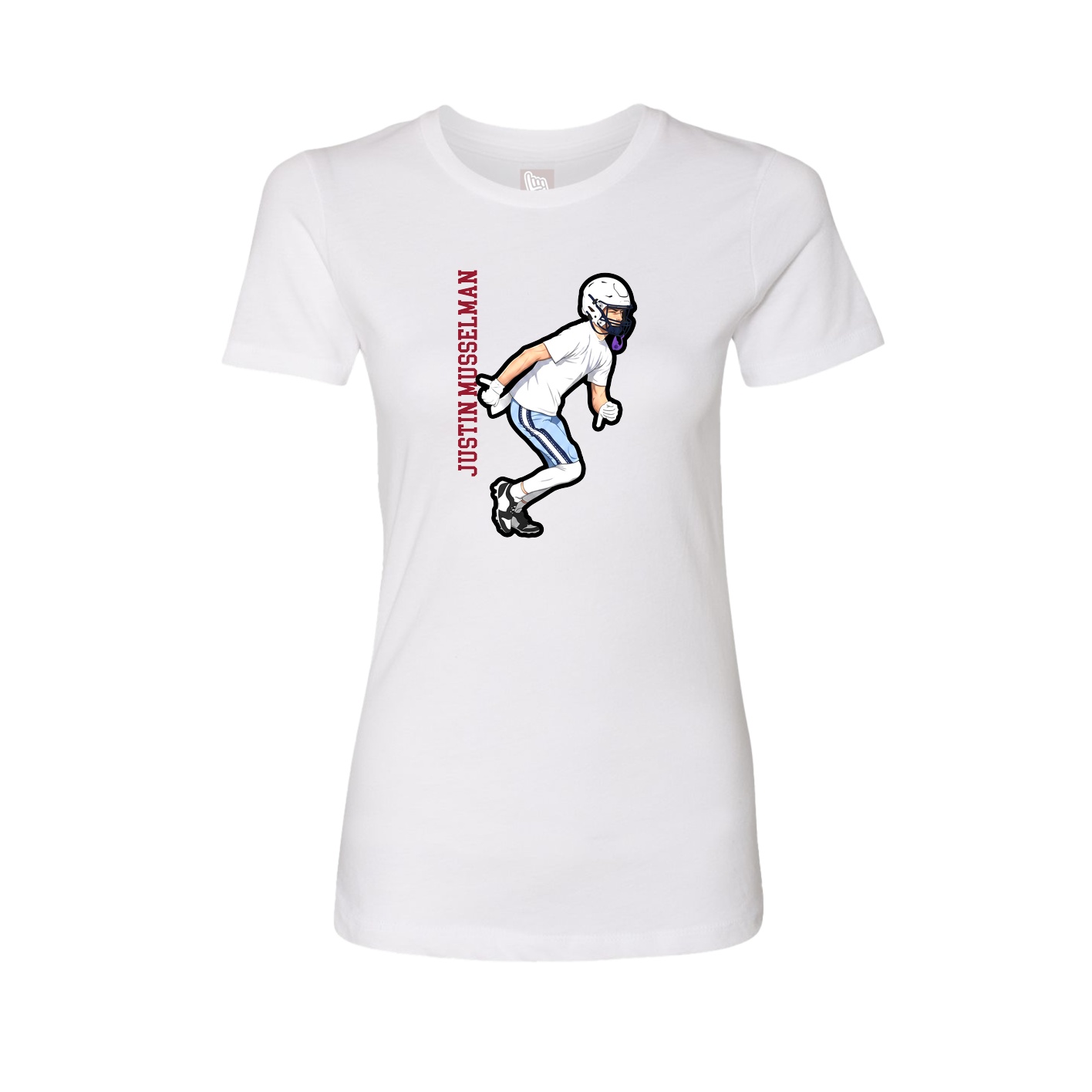 Womens Tee — Name Vertical in White